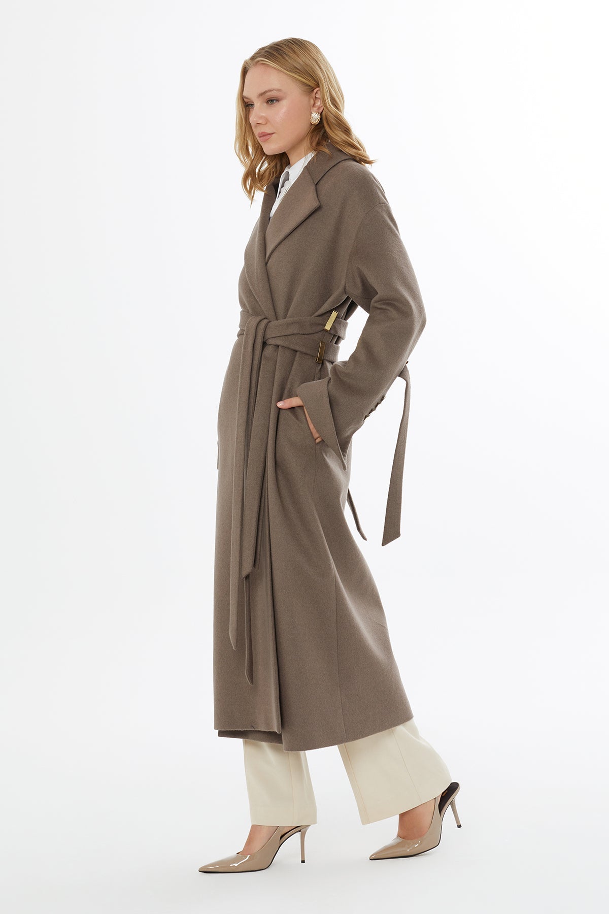 Brown Double-Belt Oversized Coat