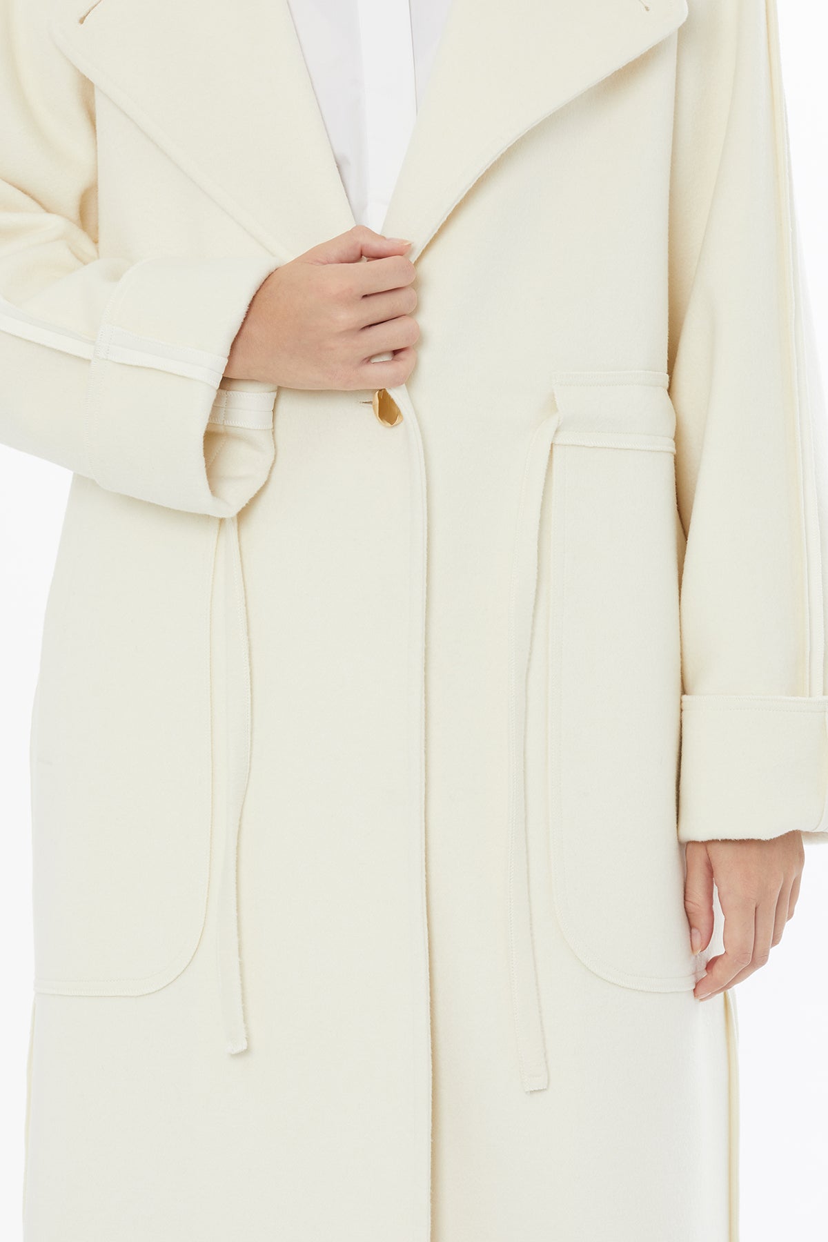 White Hooded Coat with Tie Detail