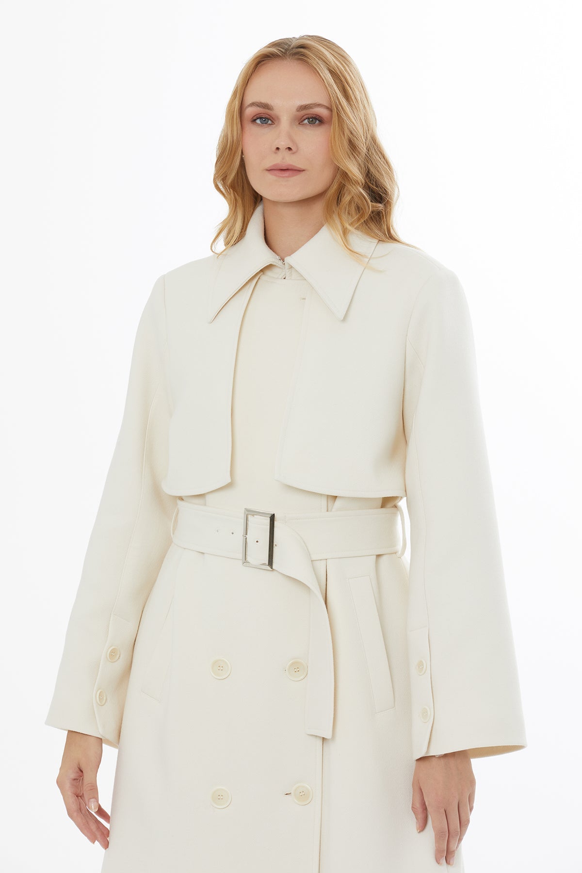 Shirt Collar Coat with Belted Closure