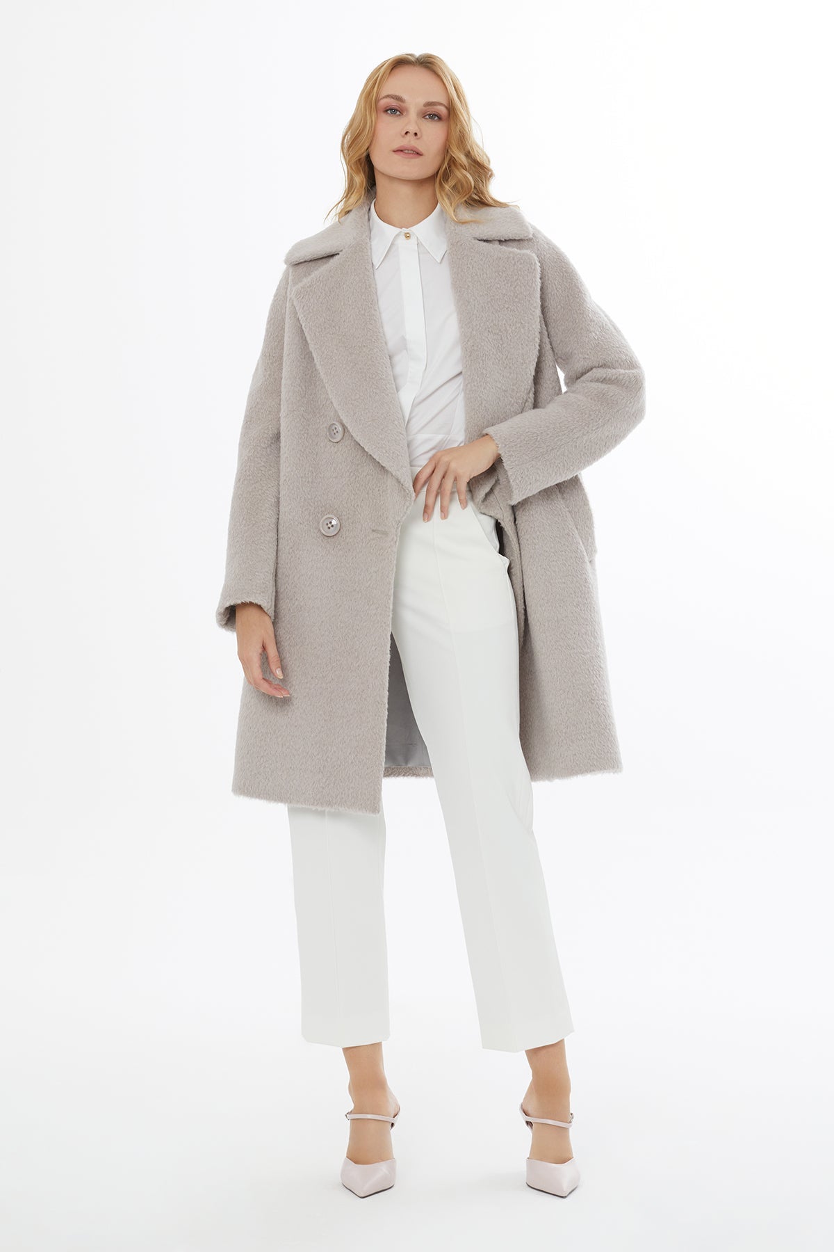 Beige Coat with Button Detail