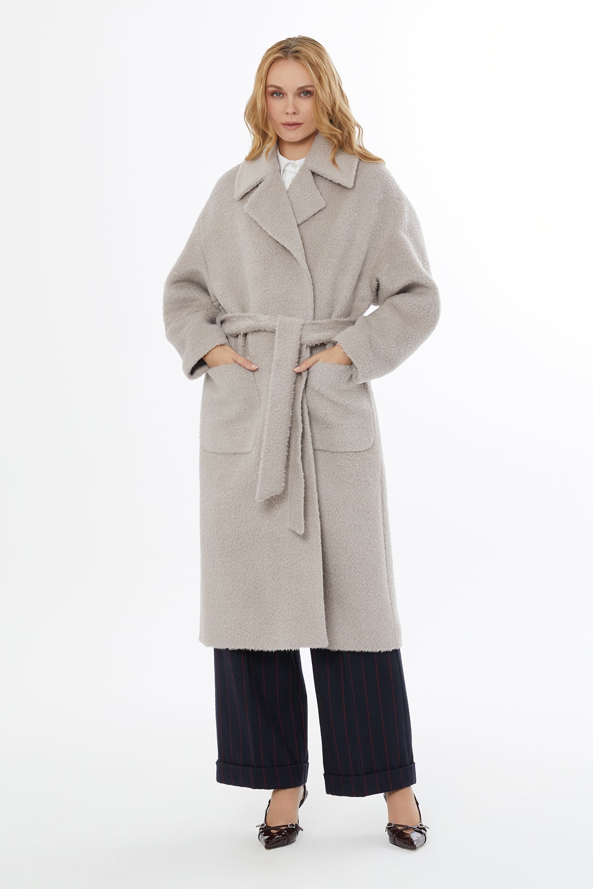 Beige Coat with Belt Closure