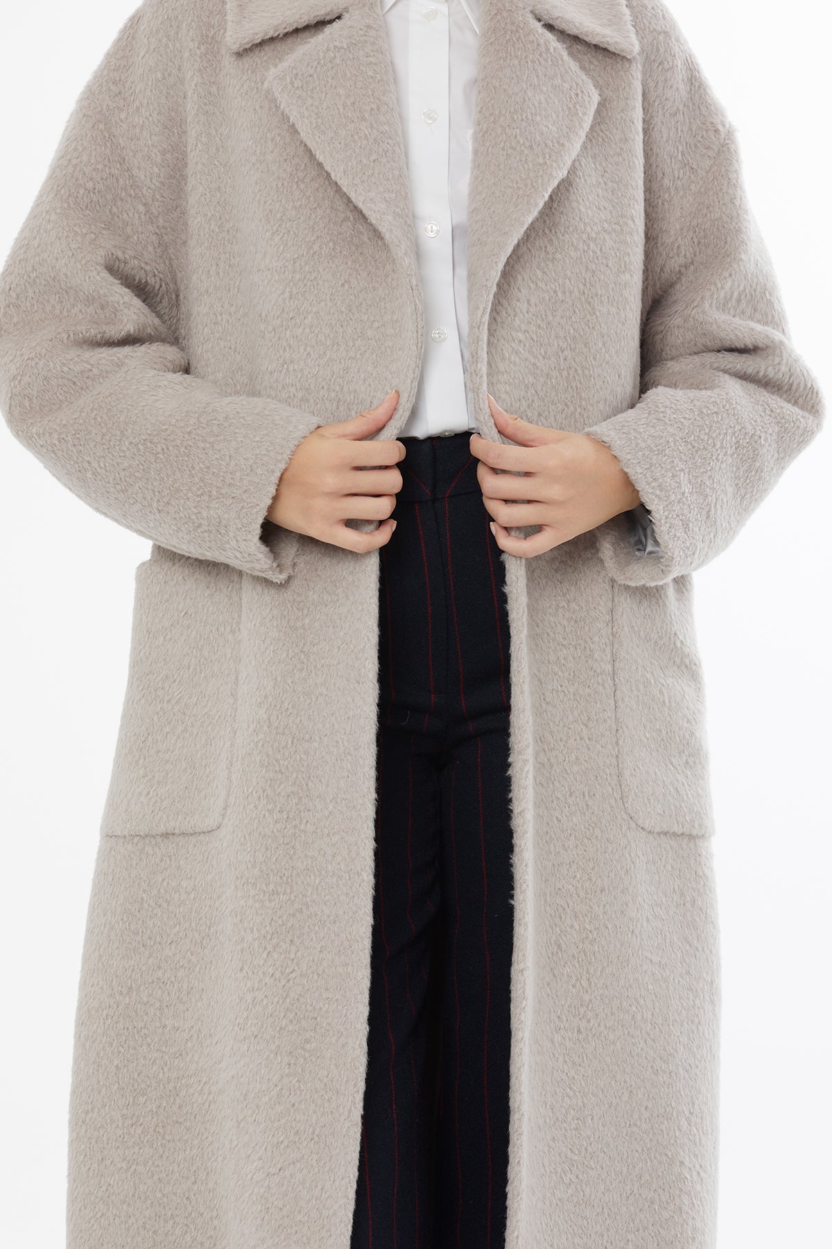 Beige Coat with Belt Closure