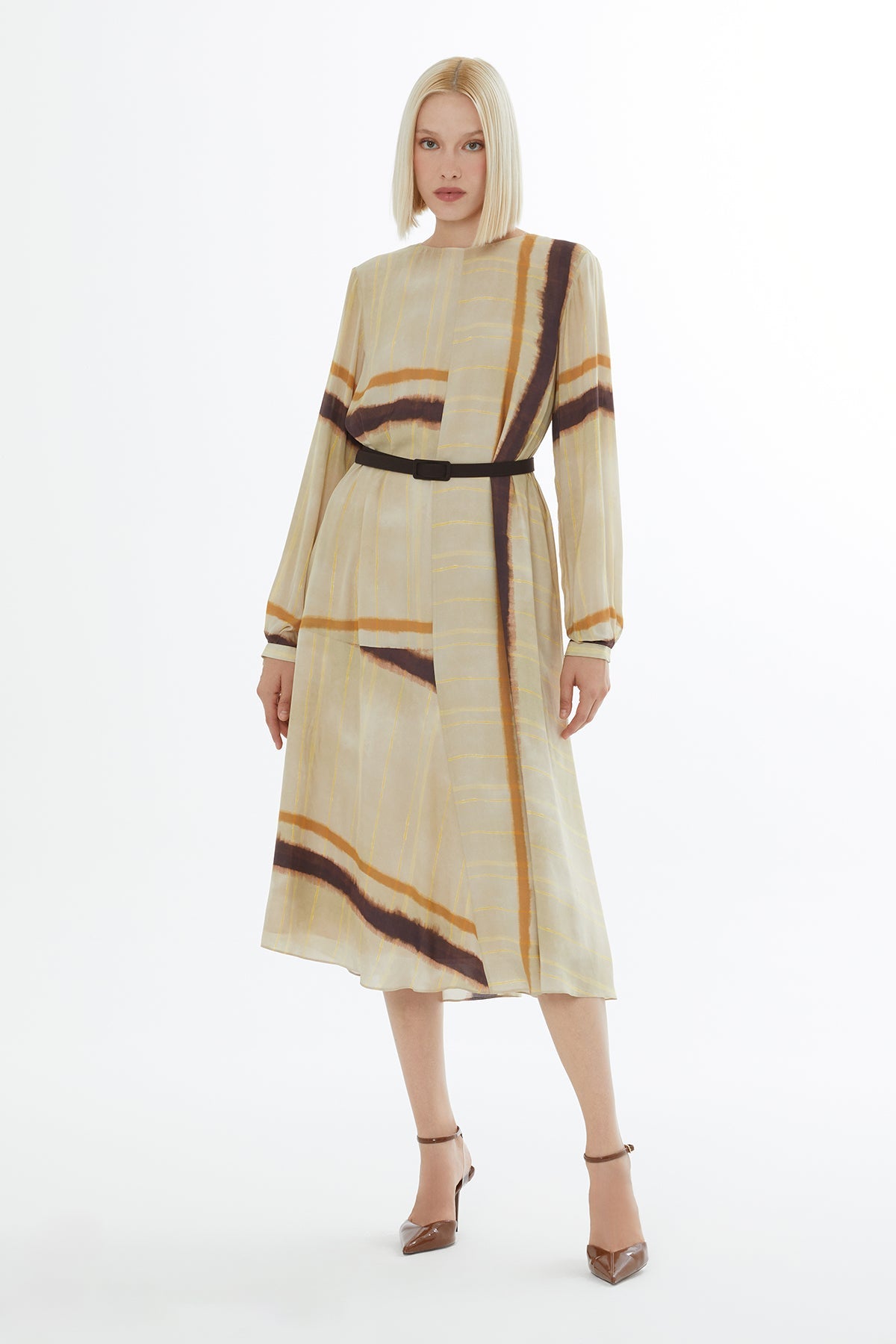 Printed Round-Neck Midi Dress