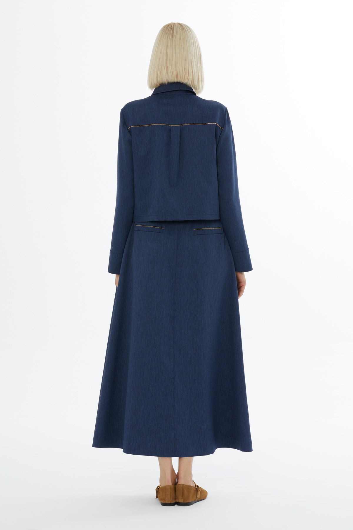 Navy Shirt and Midi Skirt Set