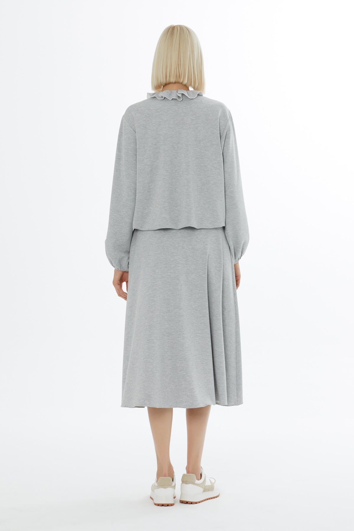 Grey Cardigan and Midi Skirt Set