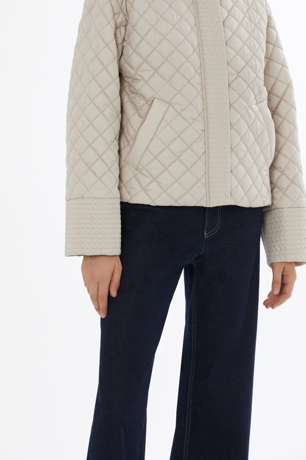 Beige Quilted Jacket with Zip-Up Closure