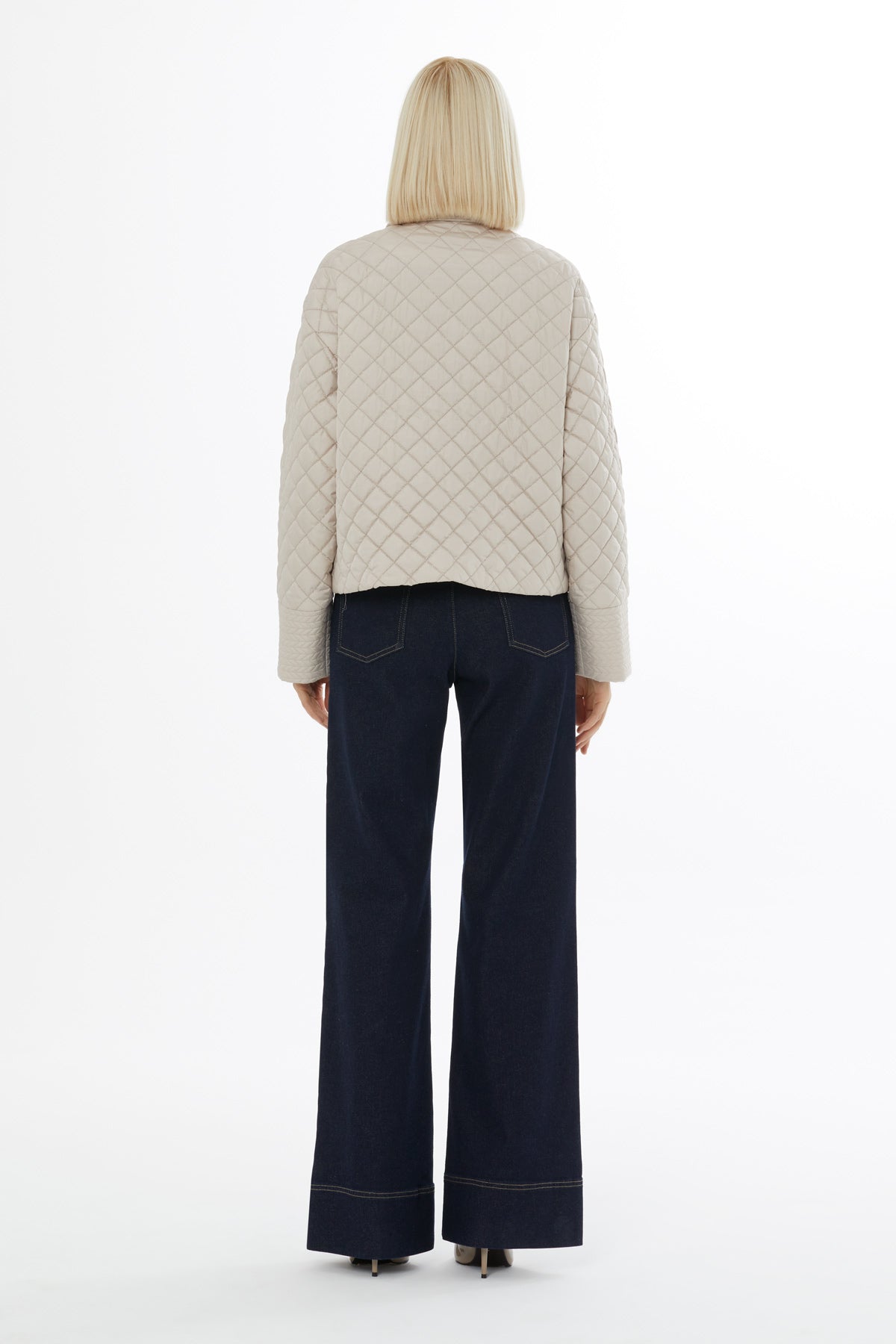 Beige Quilted Jacket with Zip-Up Closure