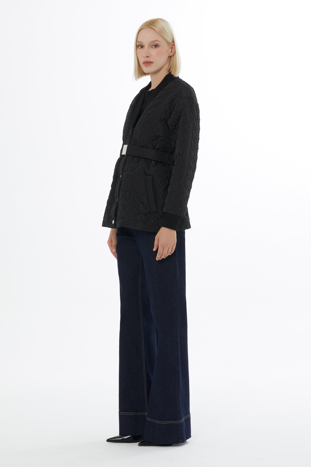 Black Quilted Jacket with Belt