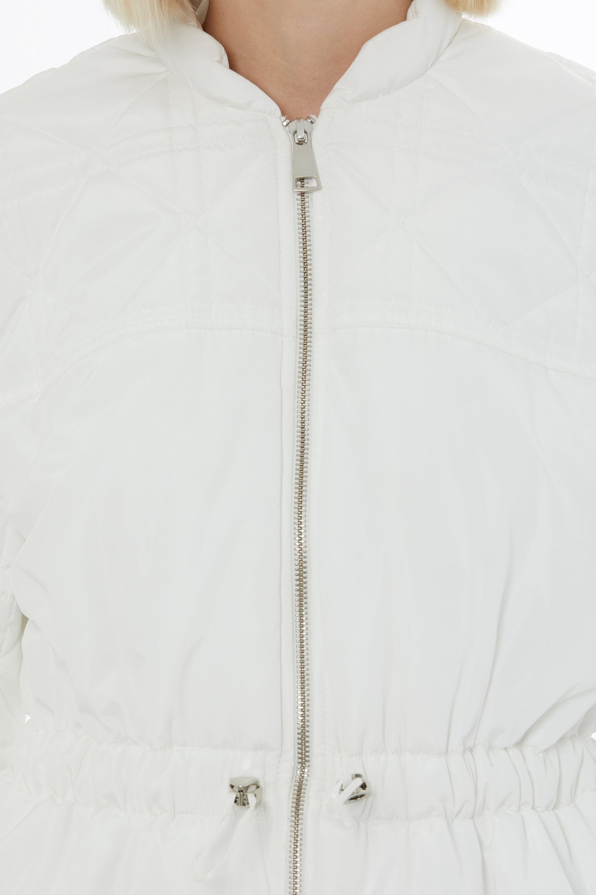 White Quilted Jacket with Elastic Waistband