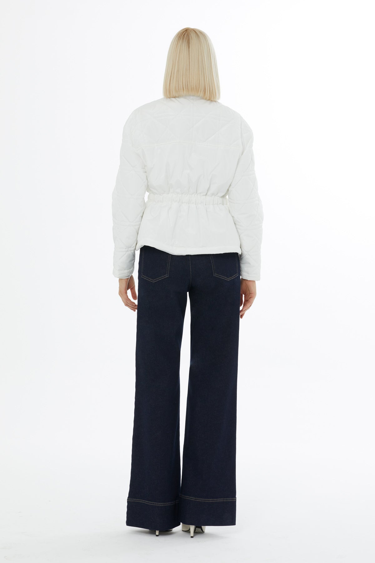 White Quilted Jacket with Elastic Waistband