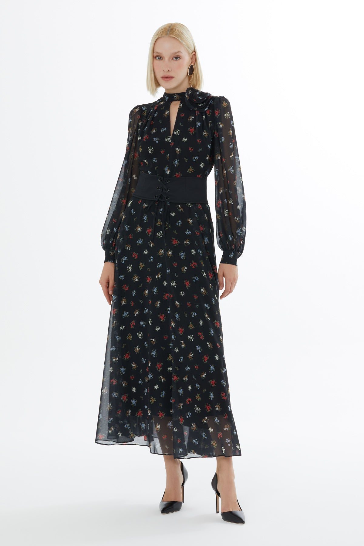 Printed Maxi Dress with Belt Detail