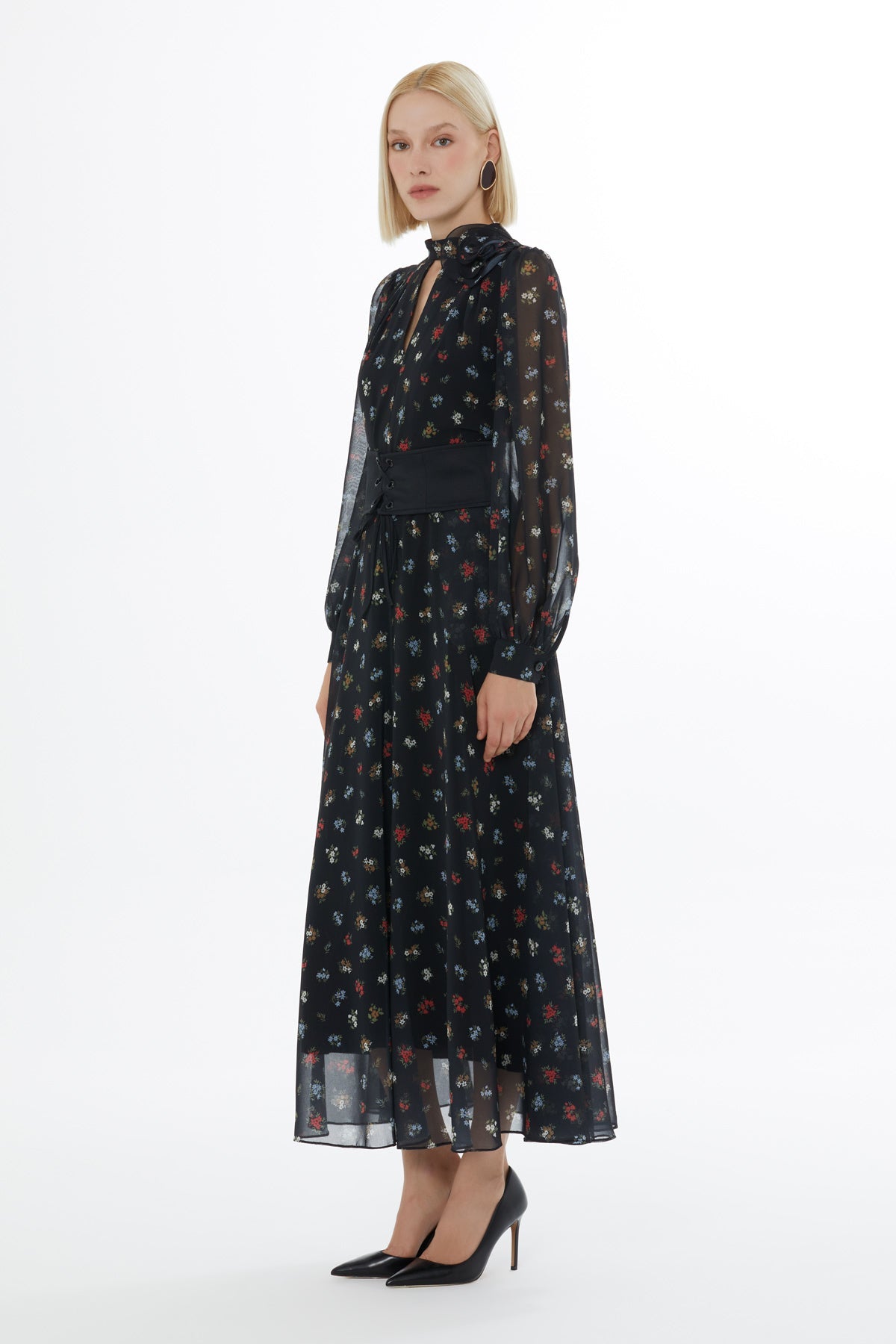 Printed Maxi Dress with Belt Detail