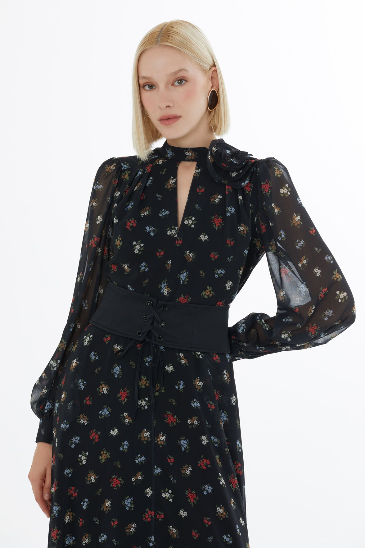 Printed Maxi Dress with Belt Detail