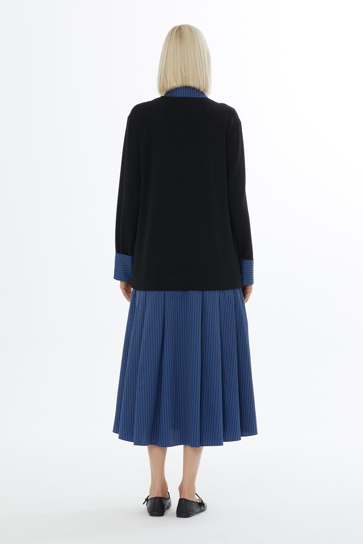 Navy Shirt-Detail Midi Dress