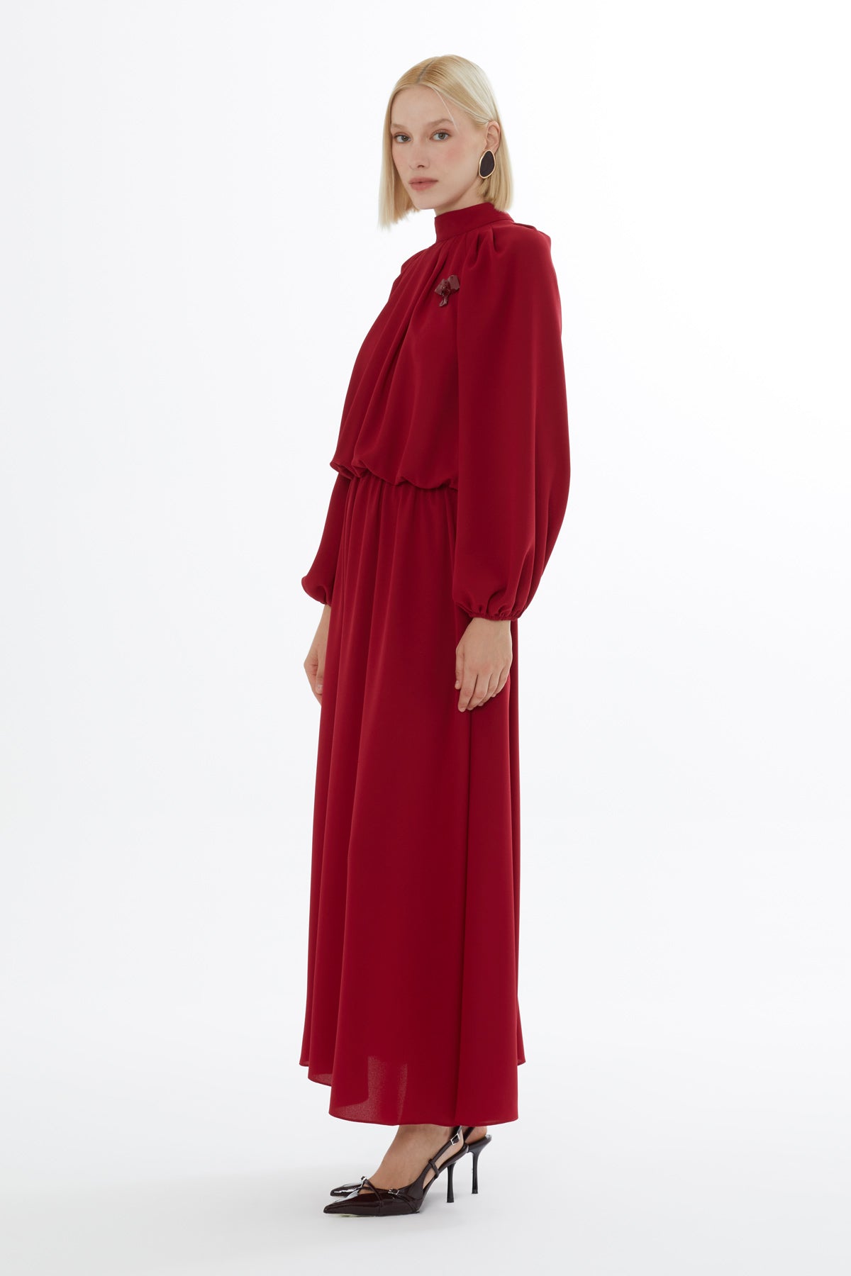 Long Sleeve Maxi Dress with Elastic Waist and Cuffs
