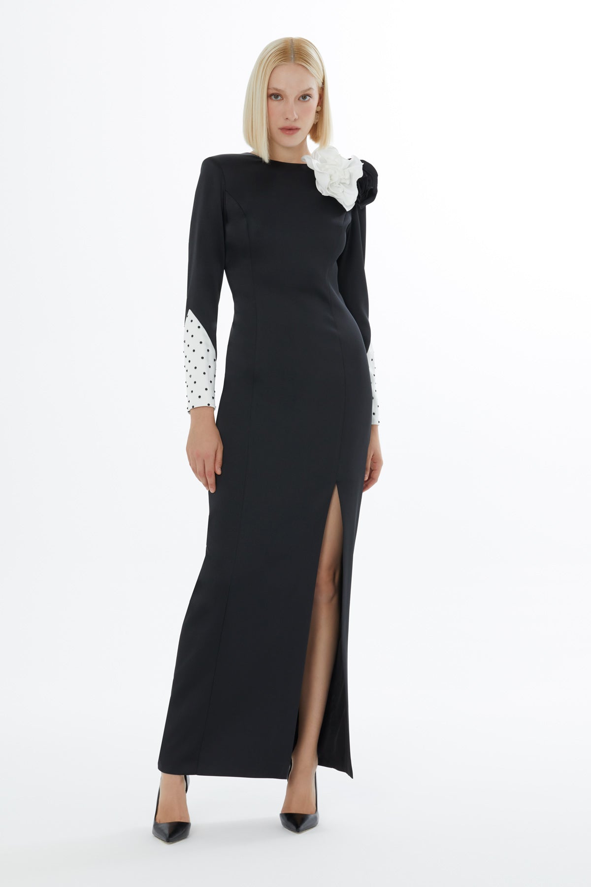 Black Maxi Dress with Rose Detail