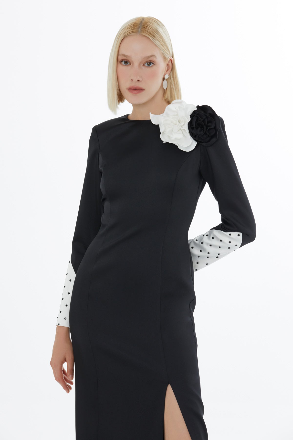 Black Maxi Dress with Rose Detail