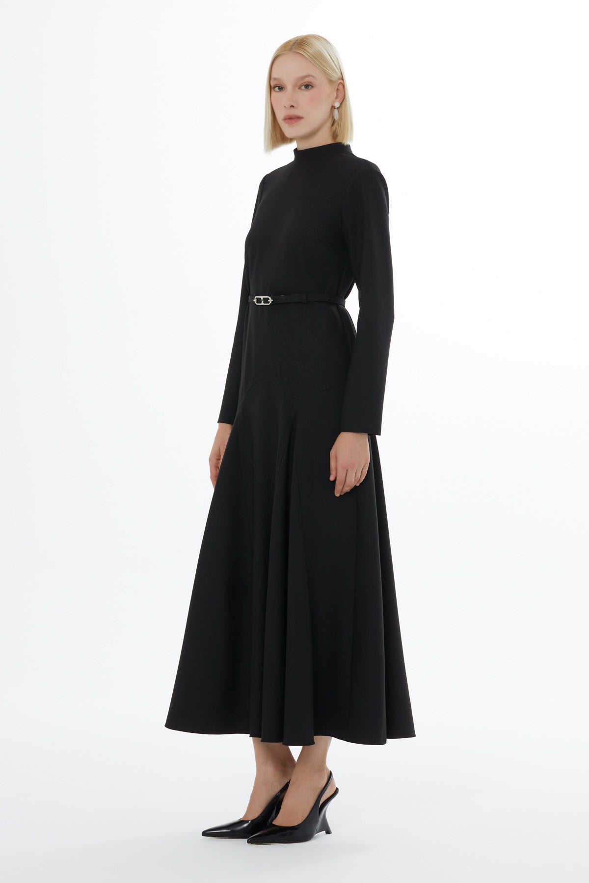 Black Ruffled Belted Maxi Dress