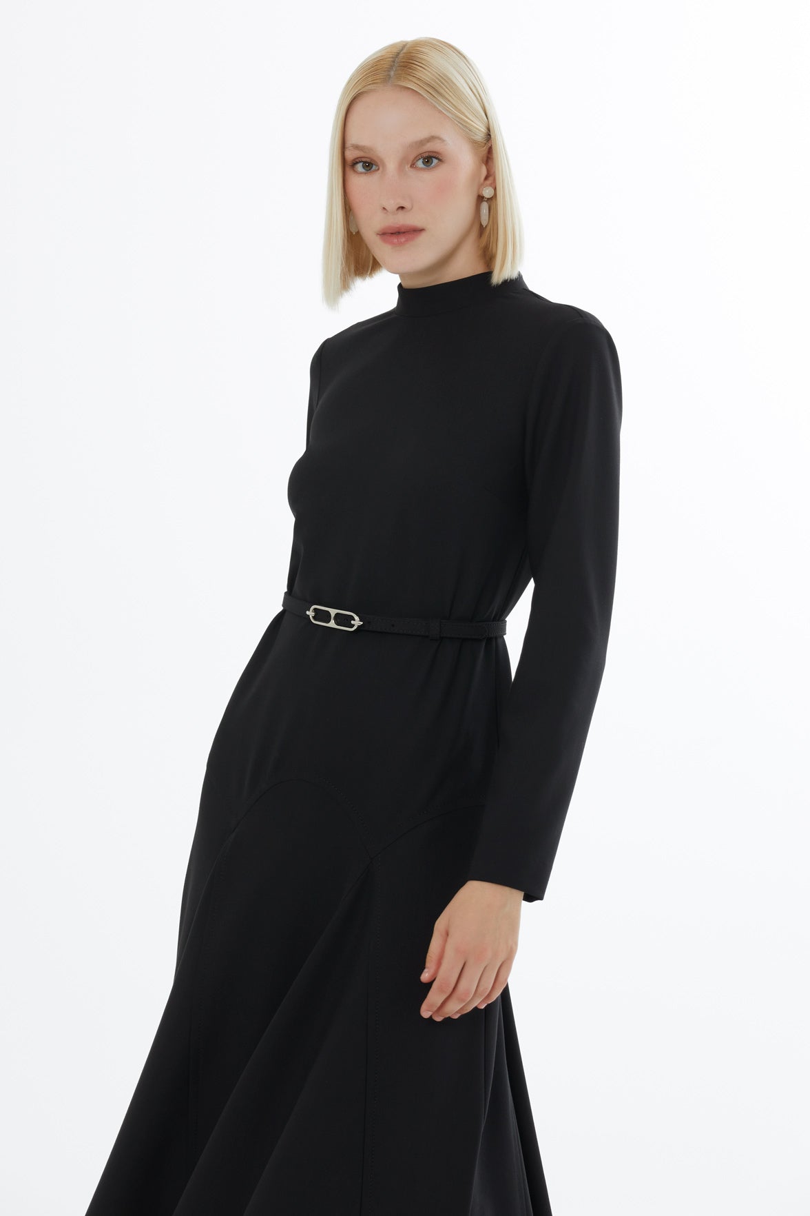 Black Ruffled Belted Maxi Dress