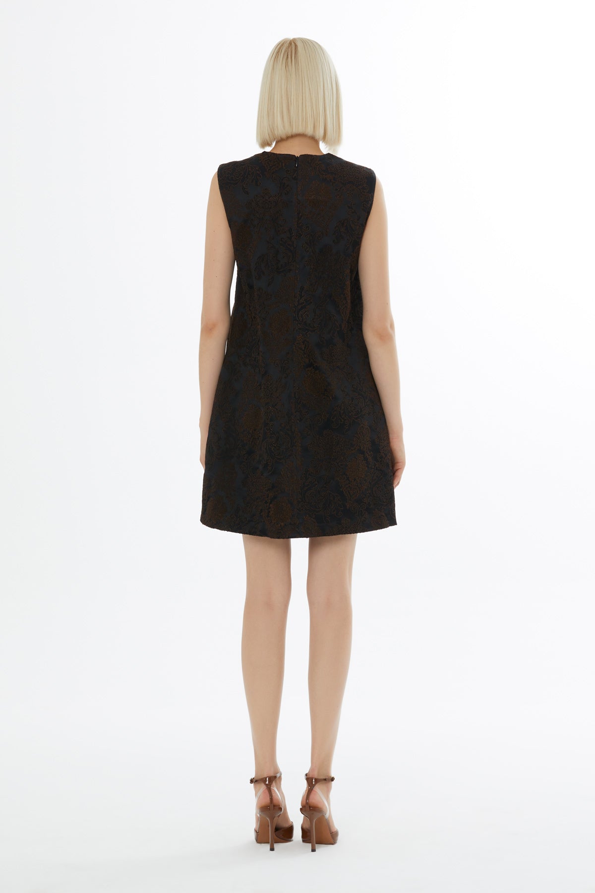Brown Short Dress with Stone Embellishment