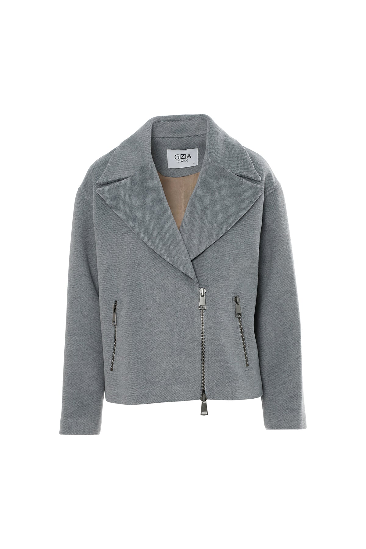 Grey Front-Zip Oversize Coat