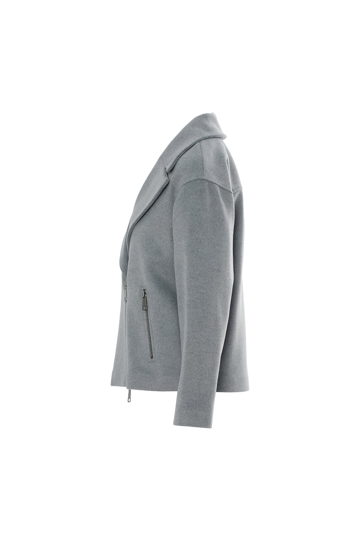 Grey Front-Zip Oversize Coat