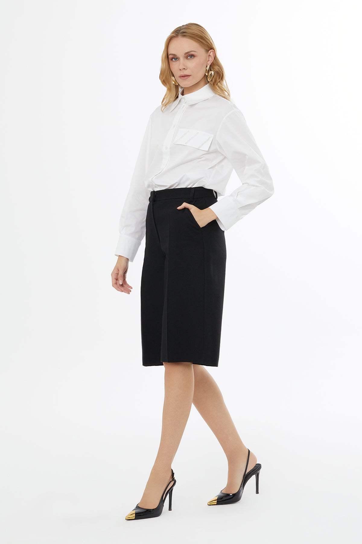 Black Shorts with Crease Detail