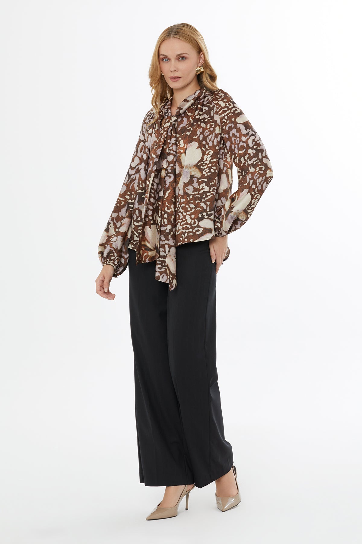 Printed Blouse with Tie-Neck