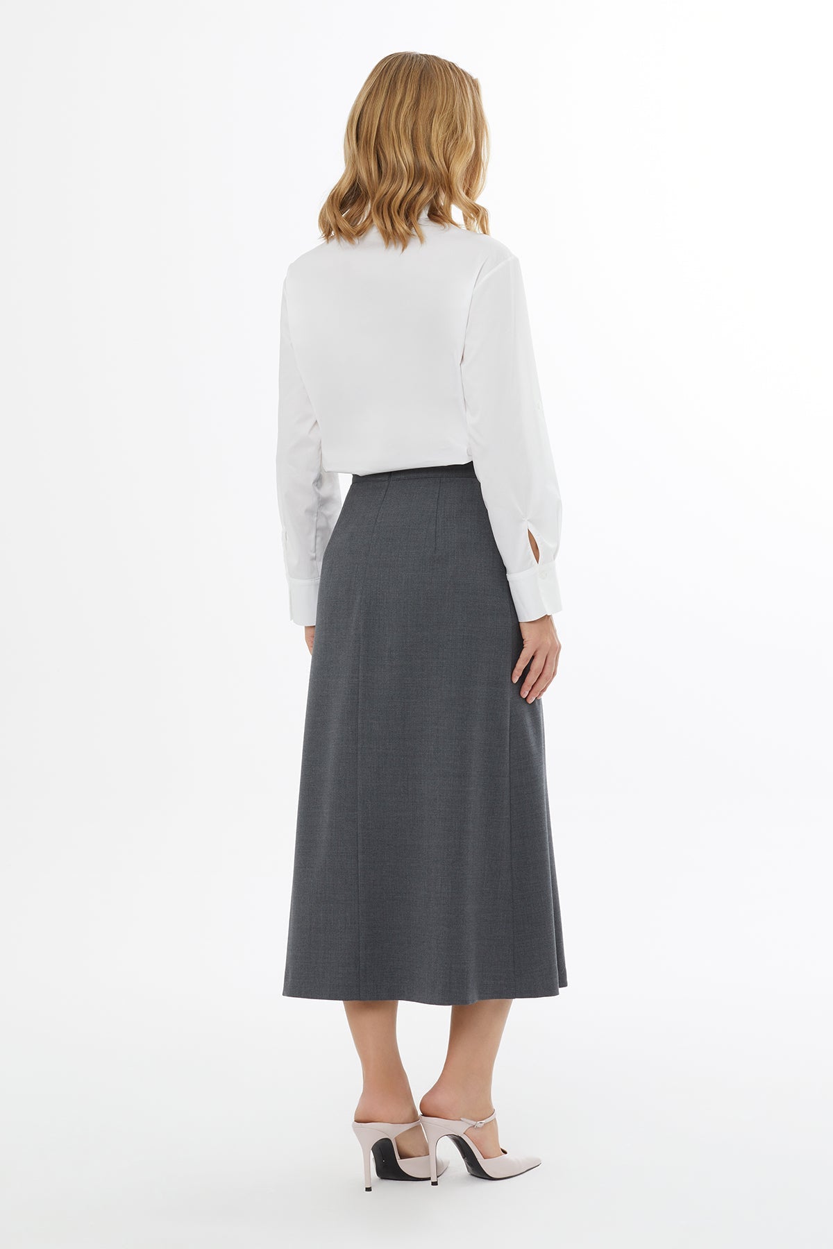 Grey Midi Skirt with Pleated Details