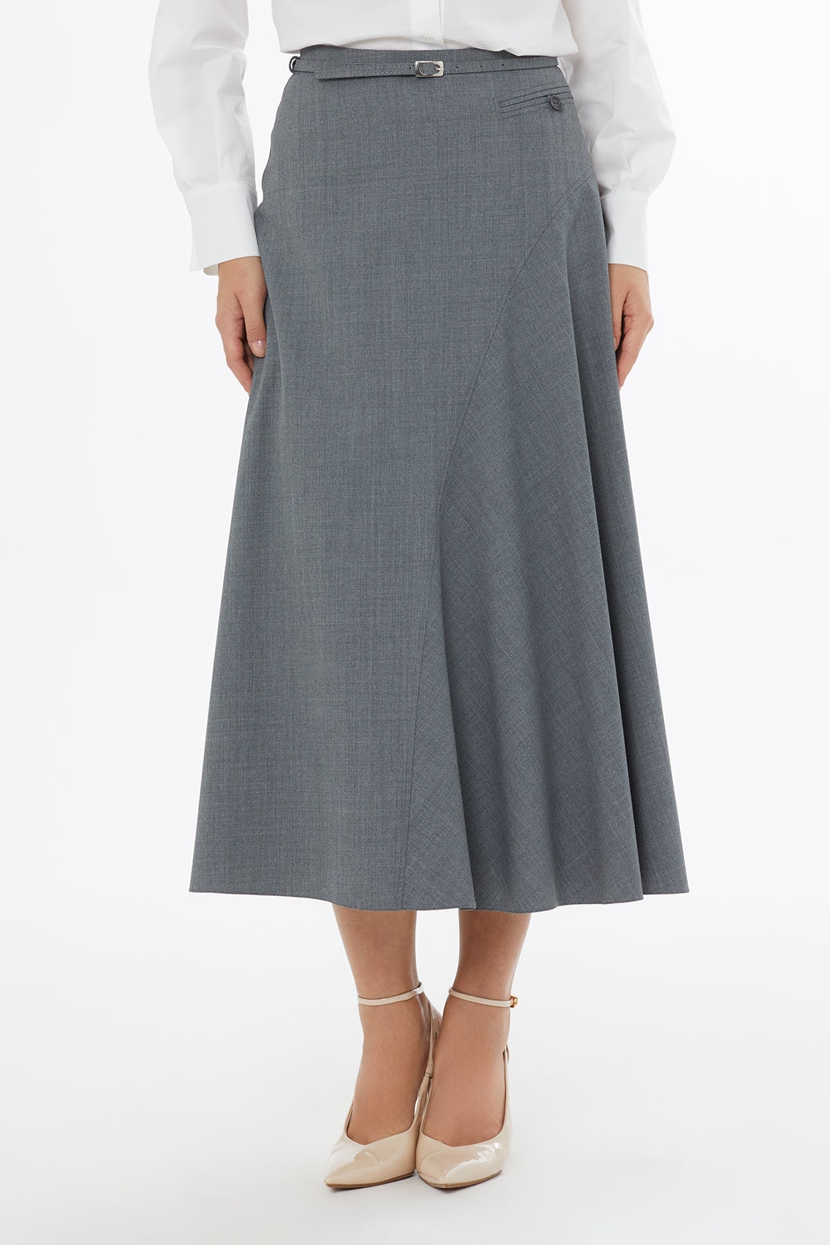 Grey Midi Skirt with Side Zipper