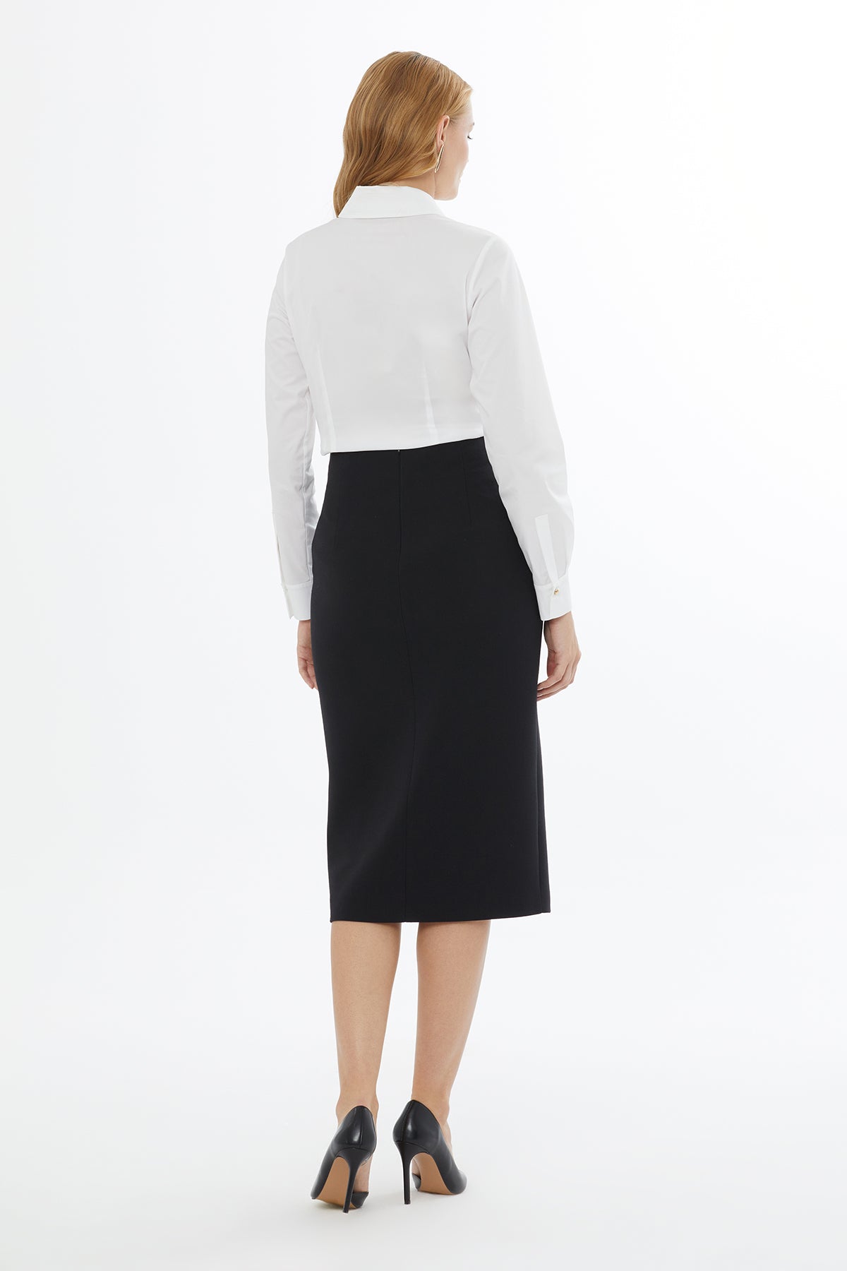 Black Midi Skirt with Buttons