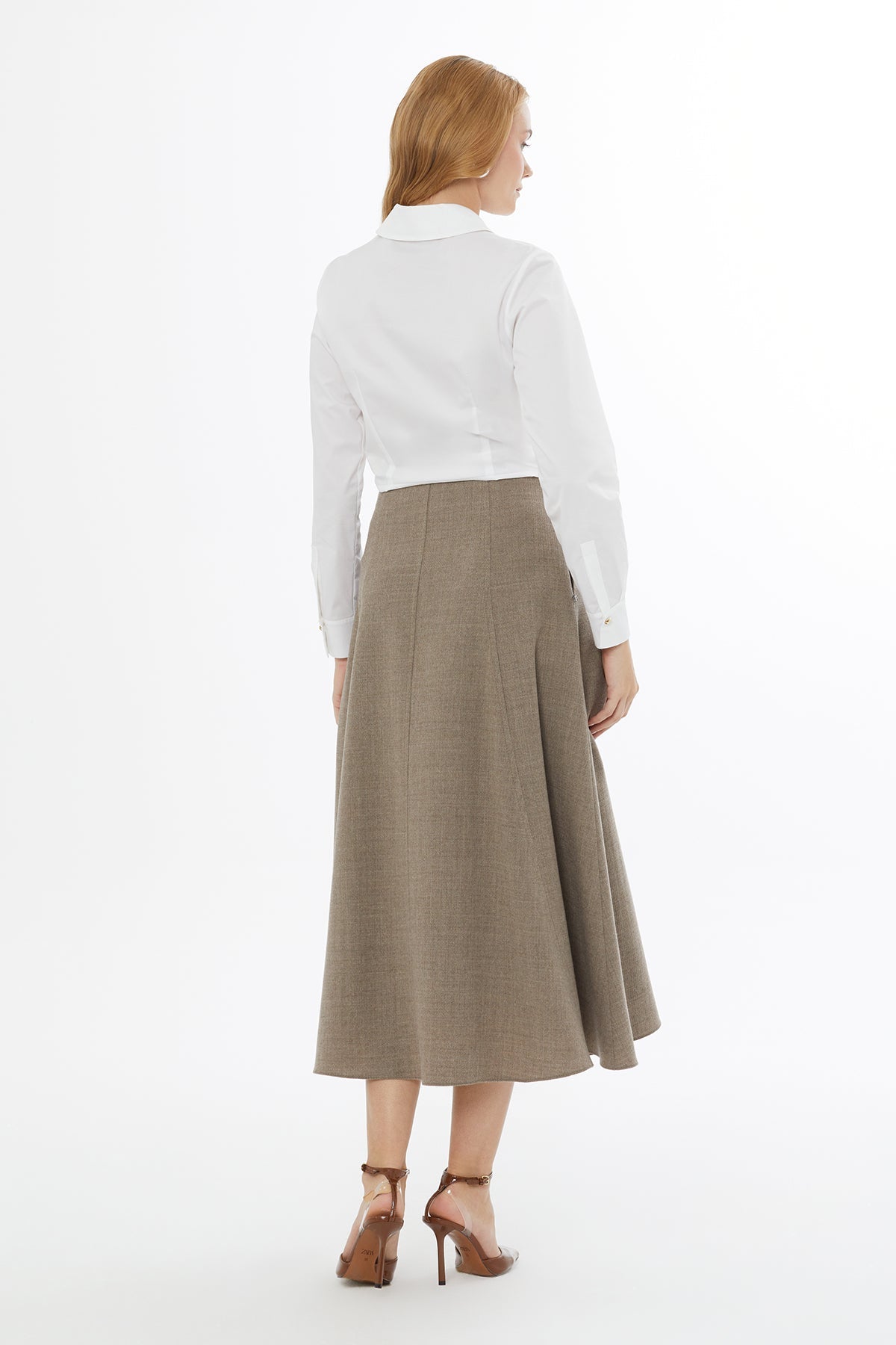 Beige Midi Skirt with Hidden Zipper