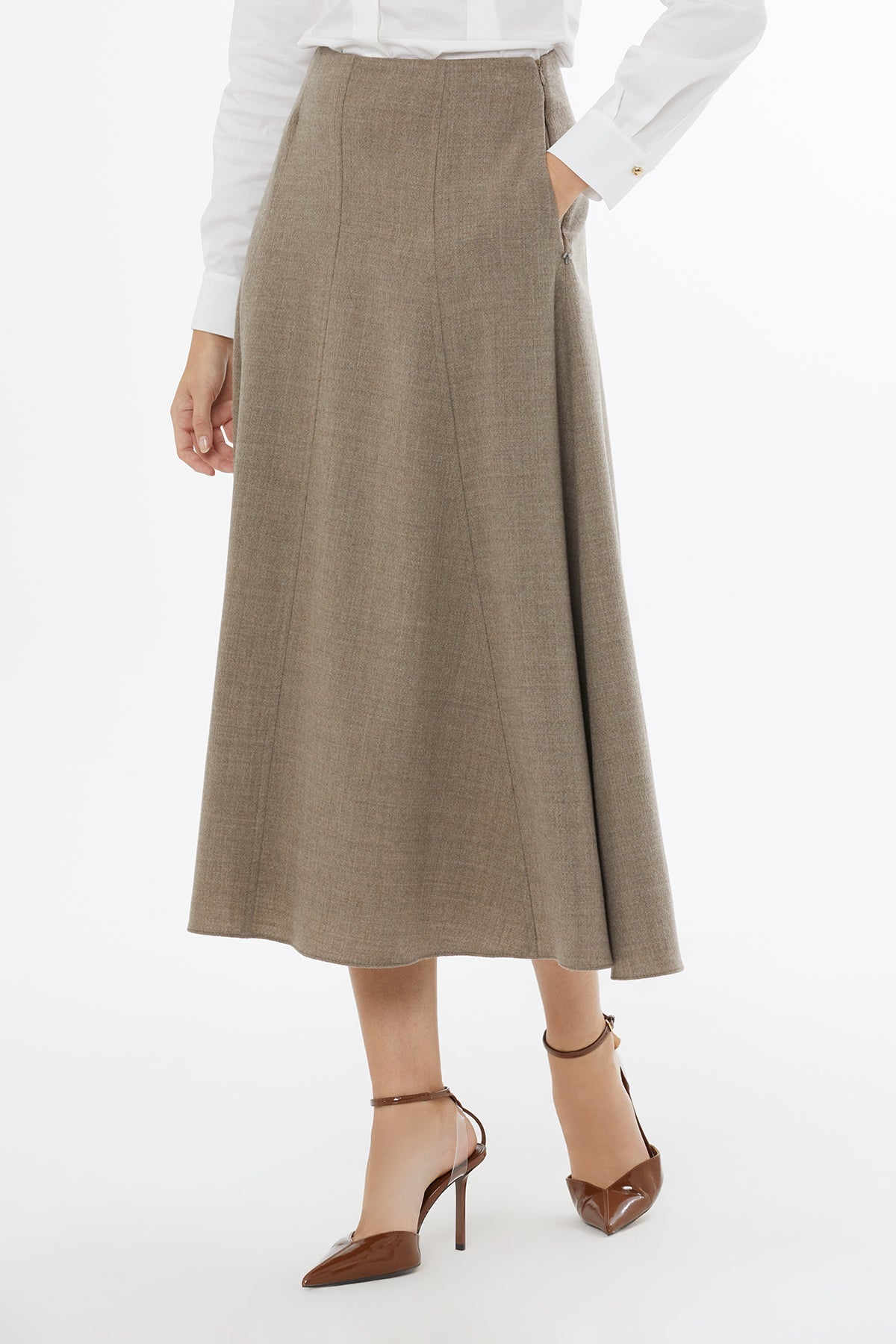 Beige Midi Skirt with Hidden Zipper
