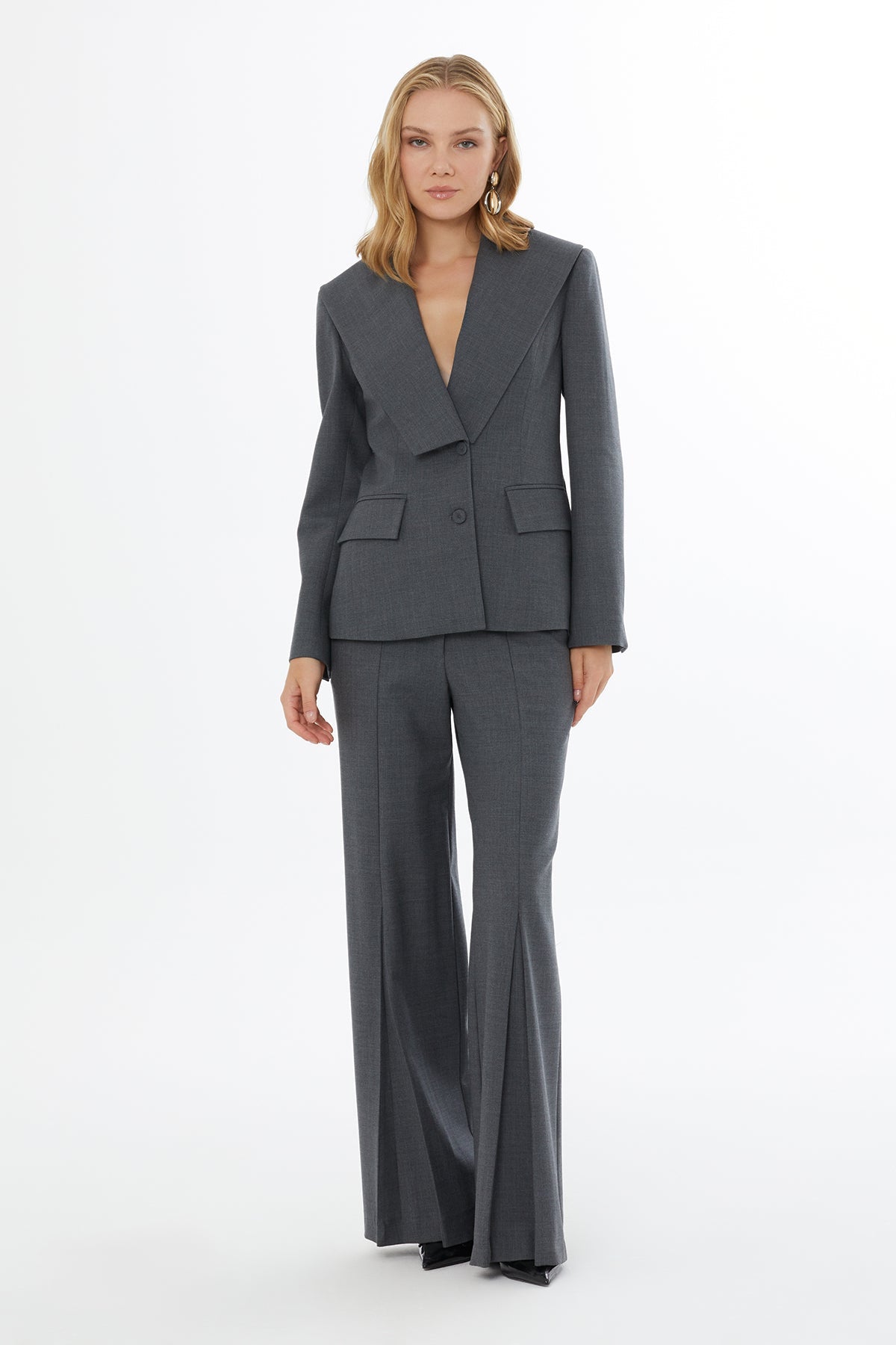 Grey Long-Sleeved Jacket with Buttons