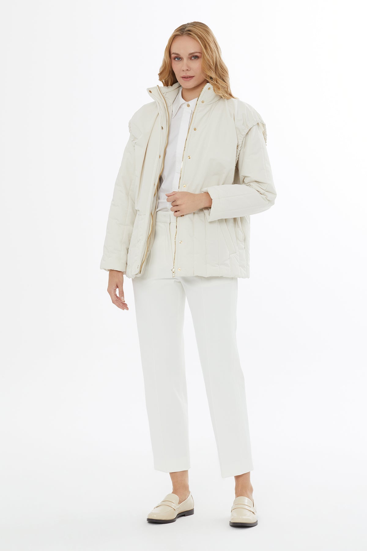 Ecru Quilted Hooded Jacket