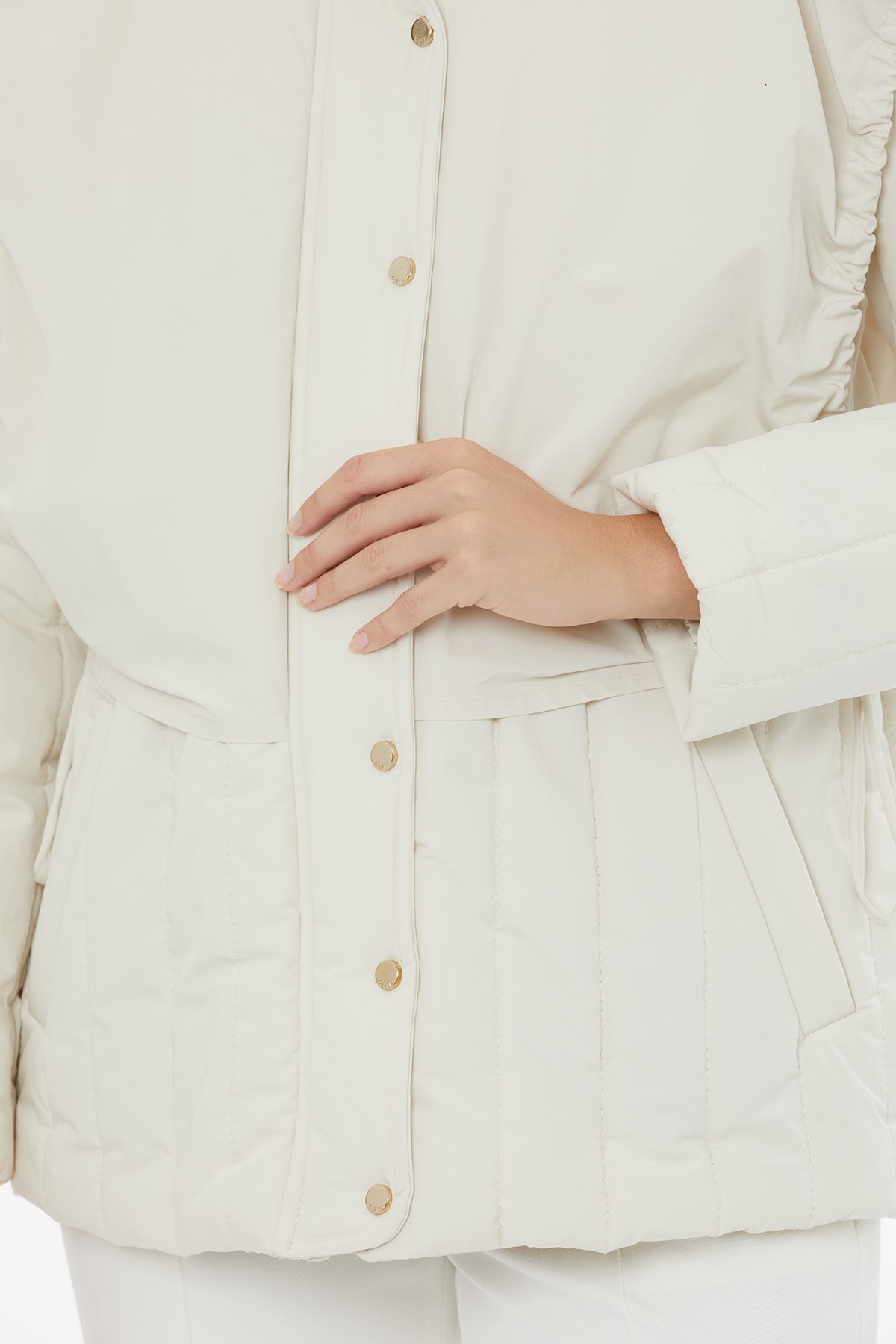 Ecru Quilted Hooded Jacket