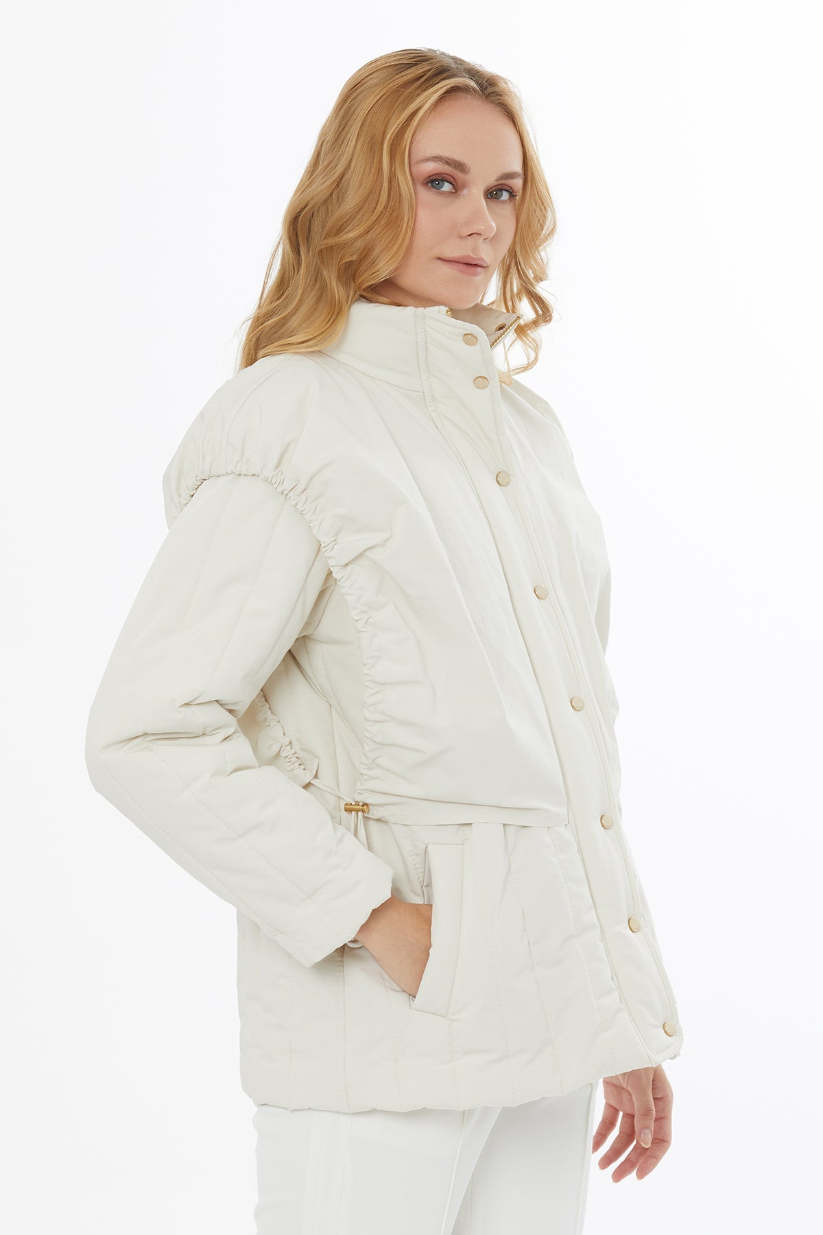 Ecru Quilted Hooded Jacket