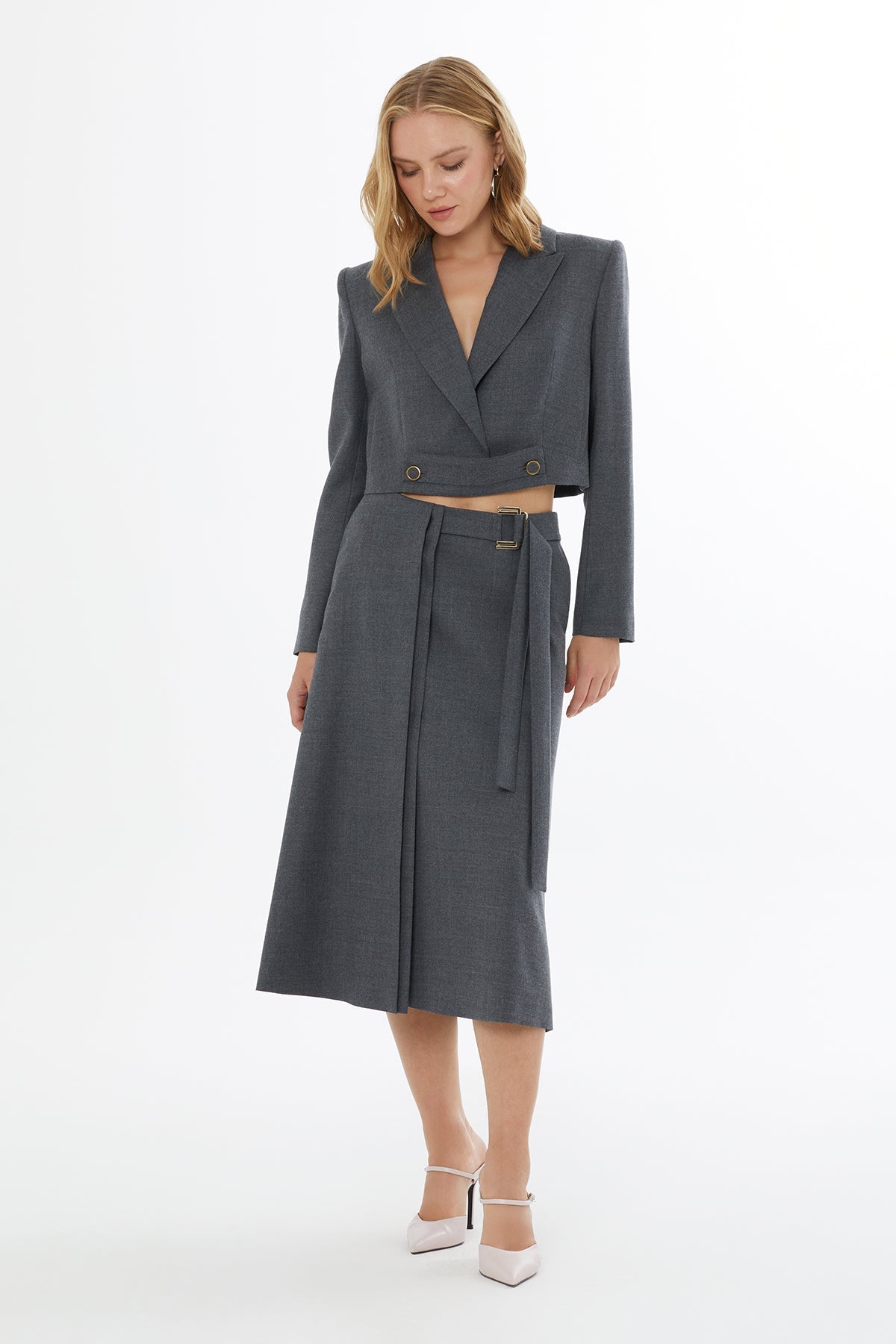 Grey Short Jacket with Buttons