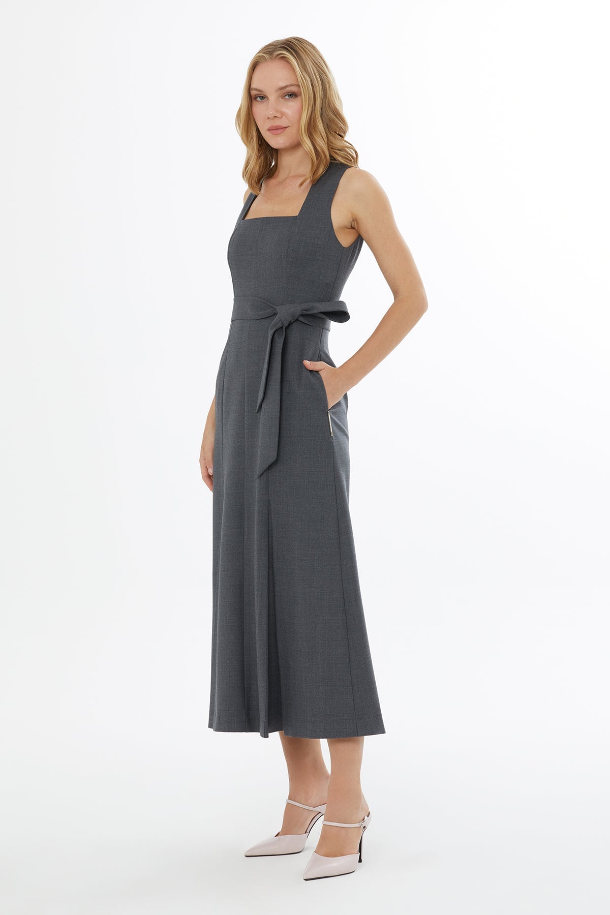 Grey Sleeveless Midi Dress