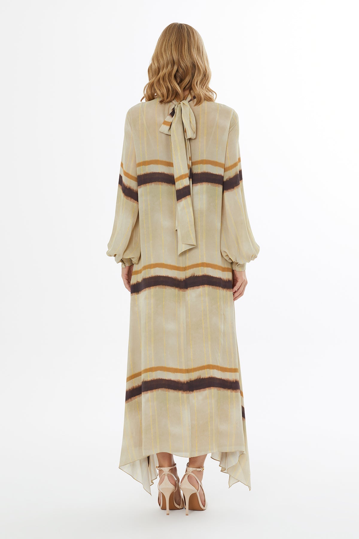 Printed Long-Sleeved Midi Dress