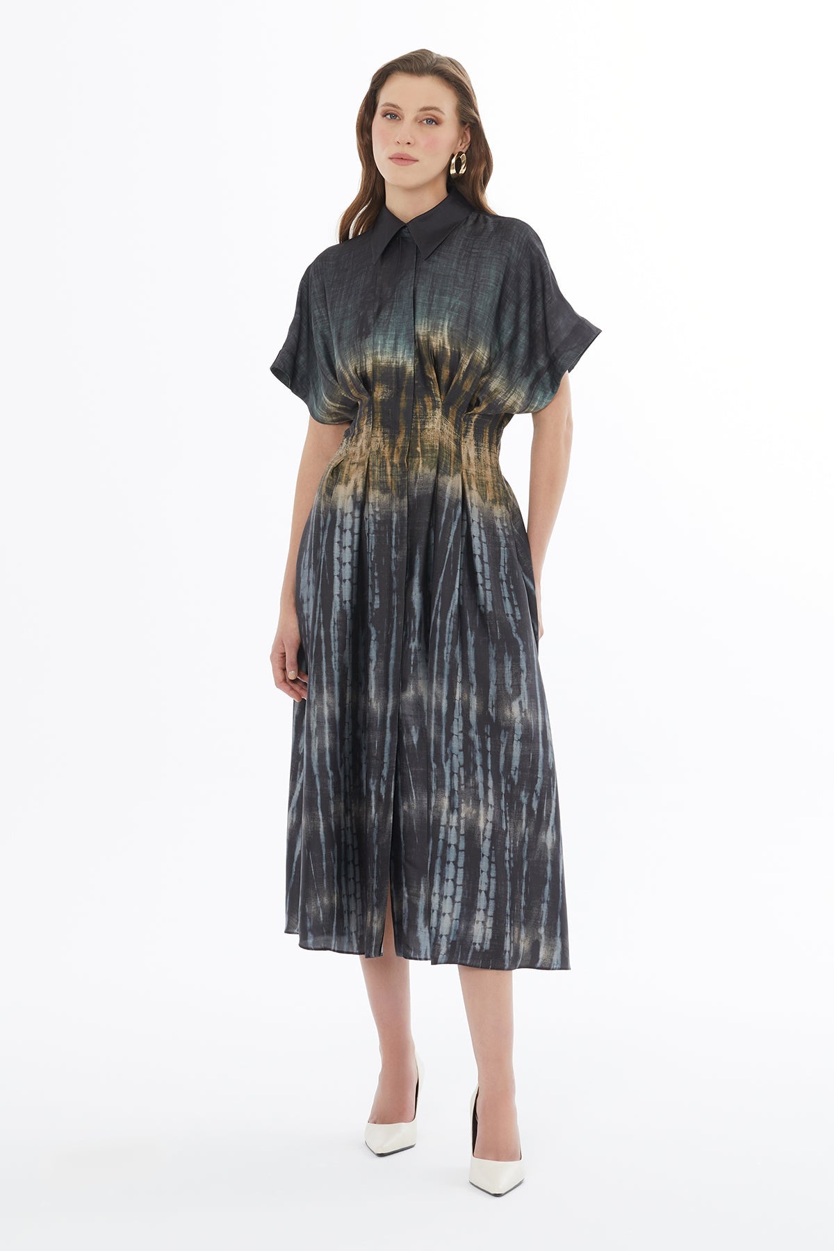 Printed Front-Buttoned Midi Dress