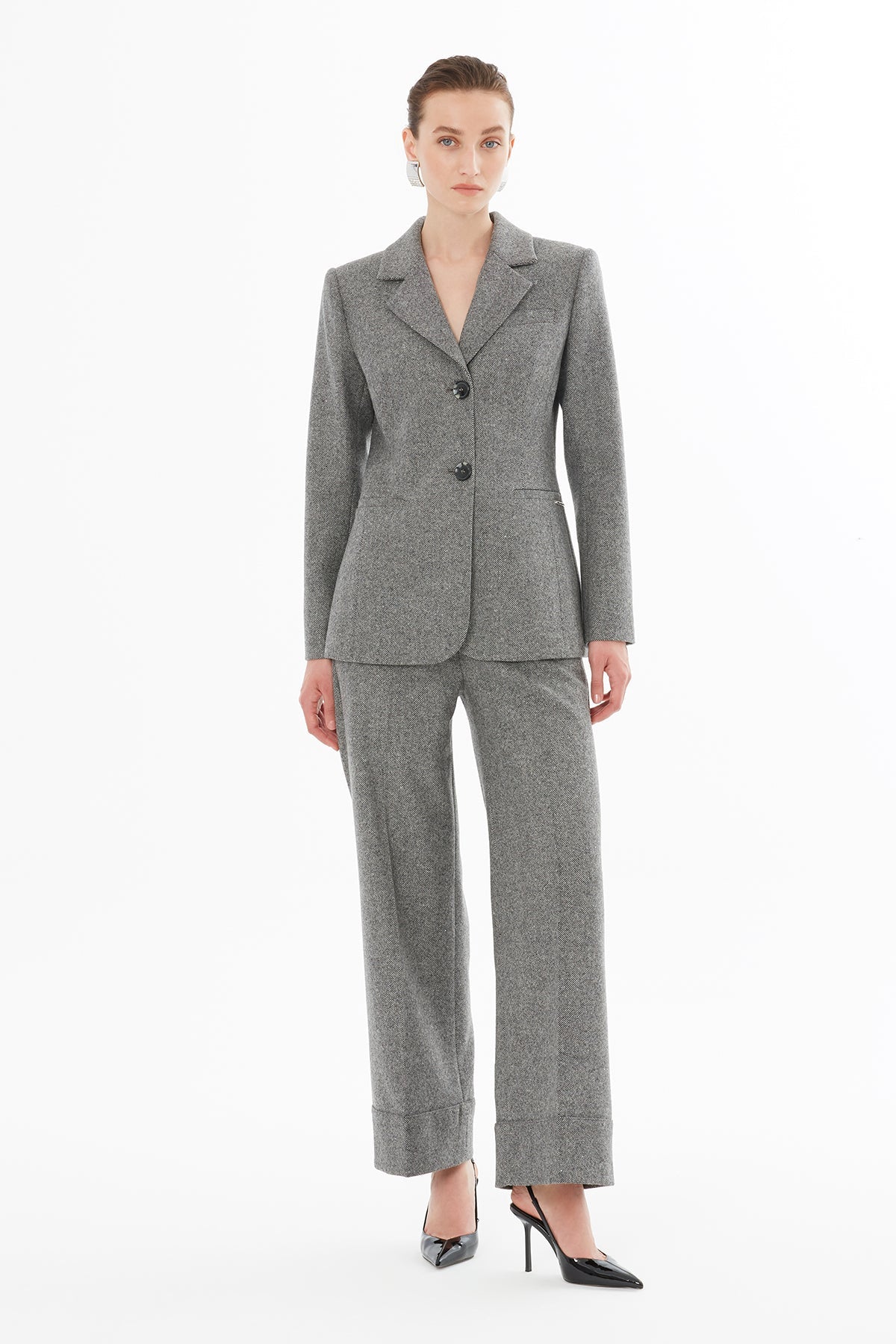 Grey High-Waisted Straight-Leg Trousers