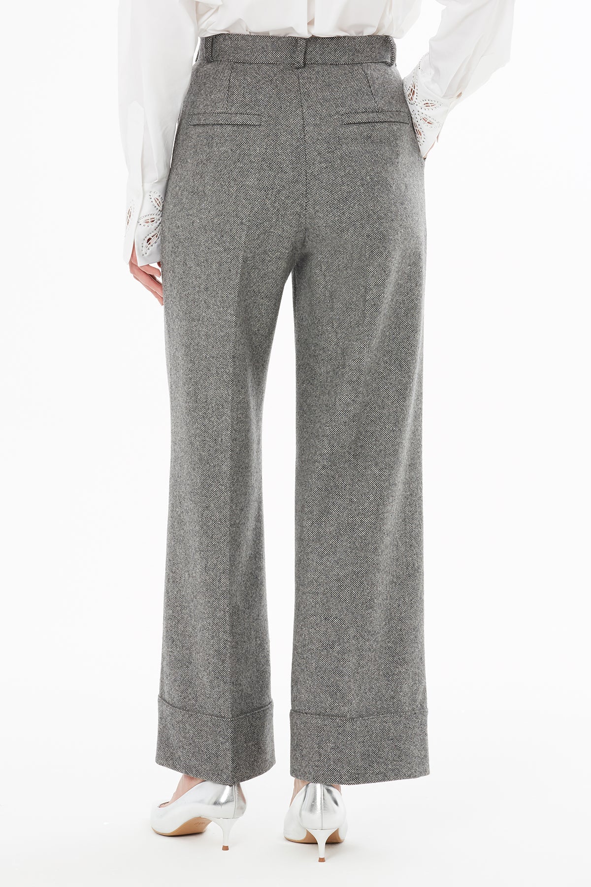 Grey High-Waisted Straight-Leg Trousers