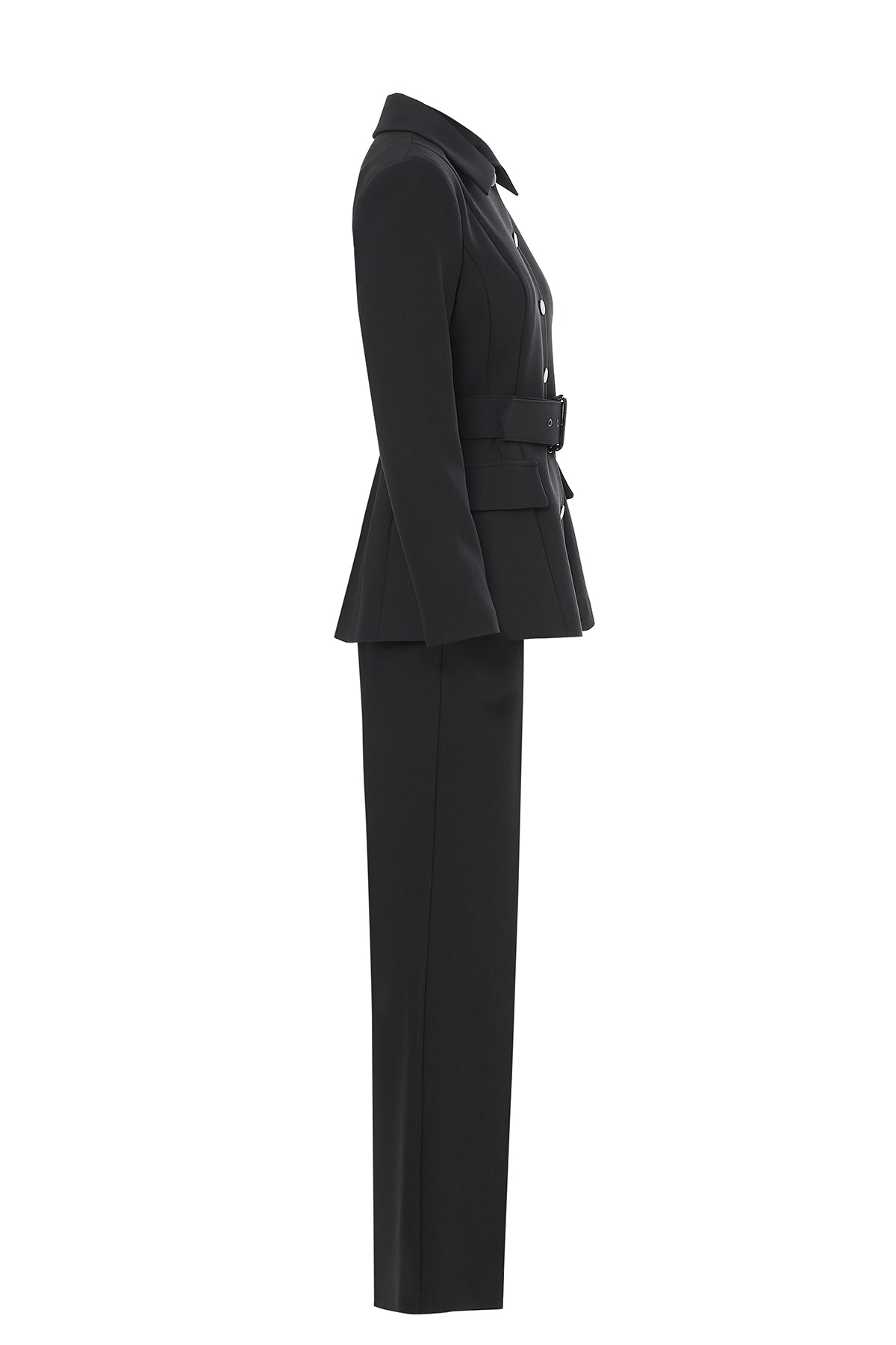 Black Belted Jacket and Trousers Set