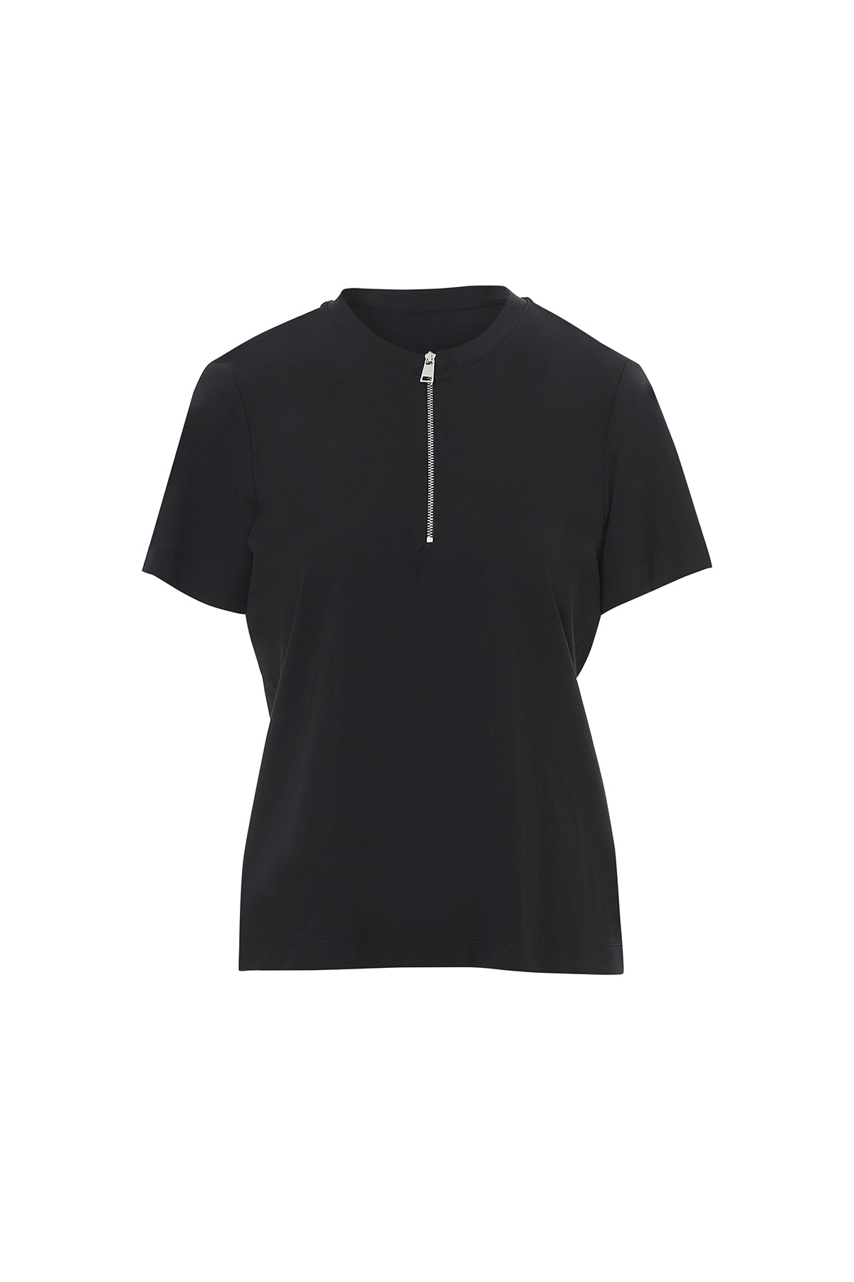 Black Front-Zipper Blouse