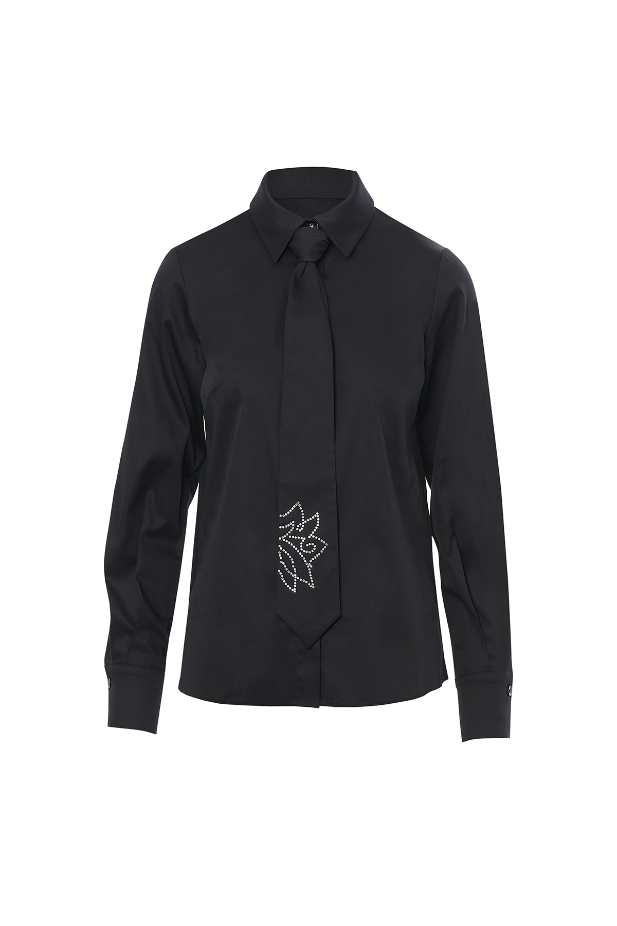 Black Shirt with Stone-Print Tie