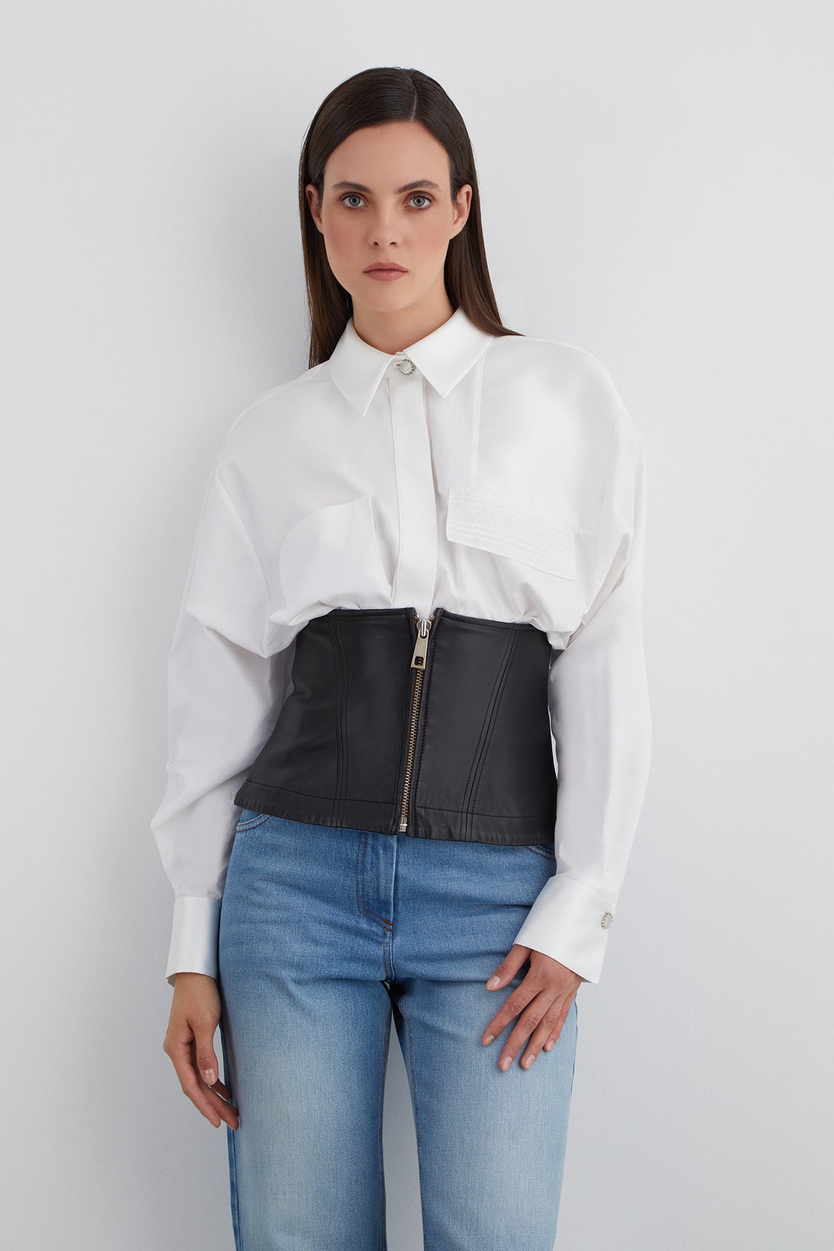 Jean Detail Back Buckled Leather Corset Belt
