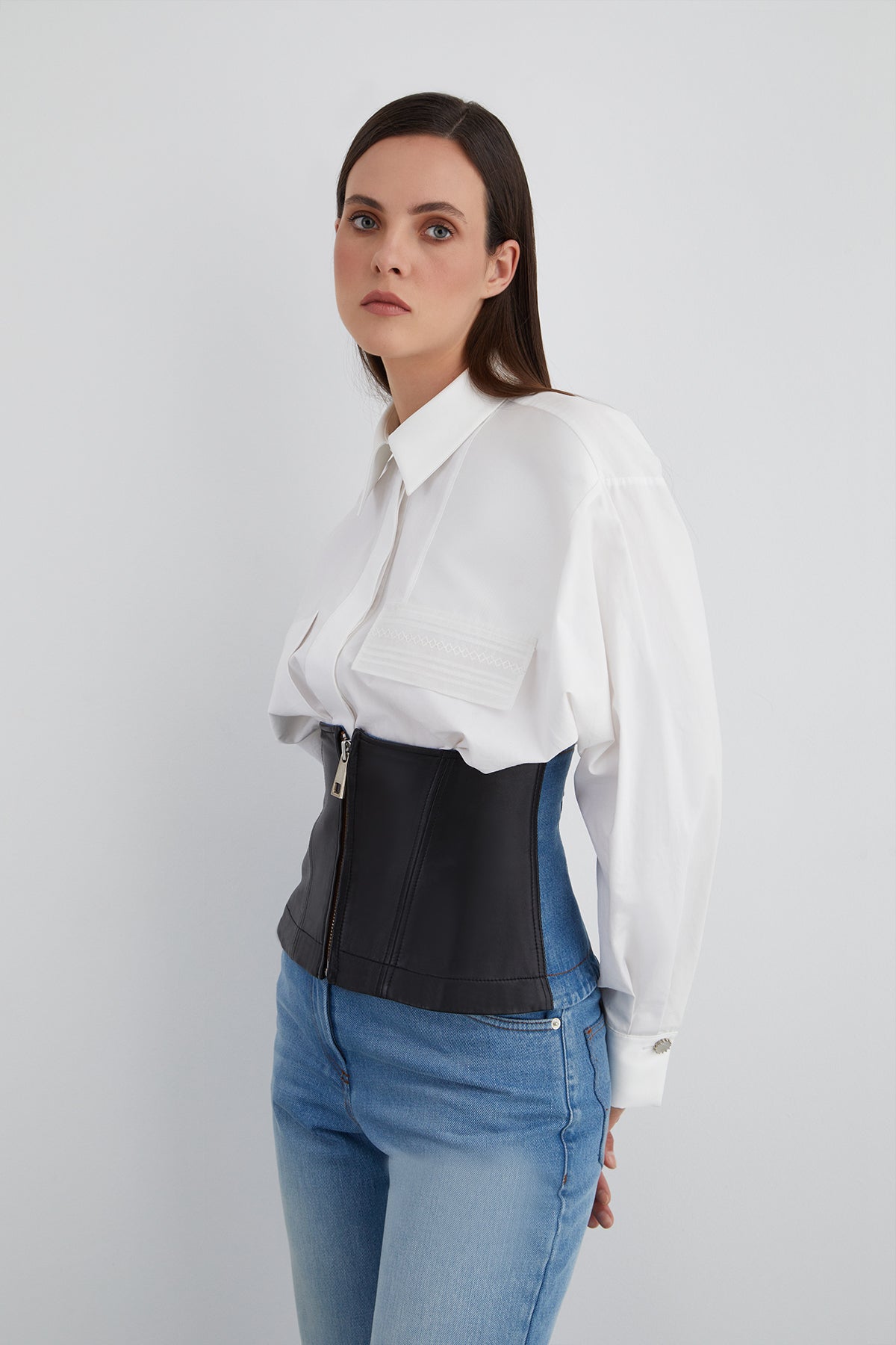 Jean Detail Back Buckled Leather Corset Belt