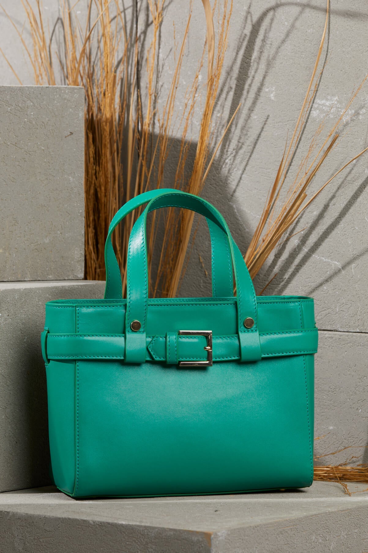 Adjustable Leather Bag with Belt Buckle Detail