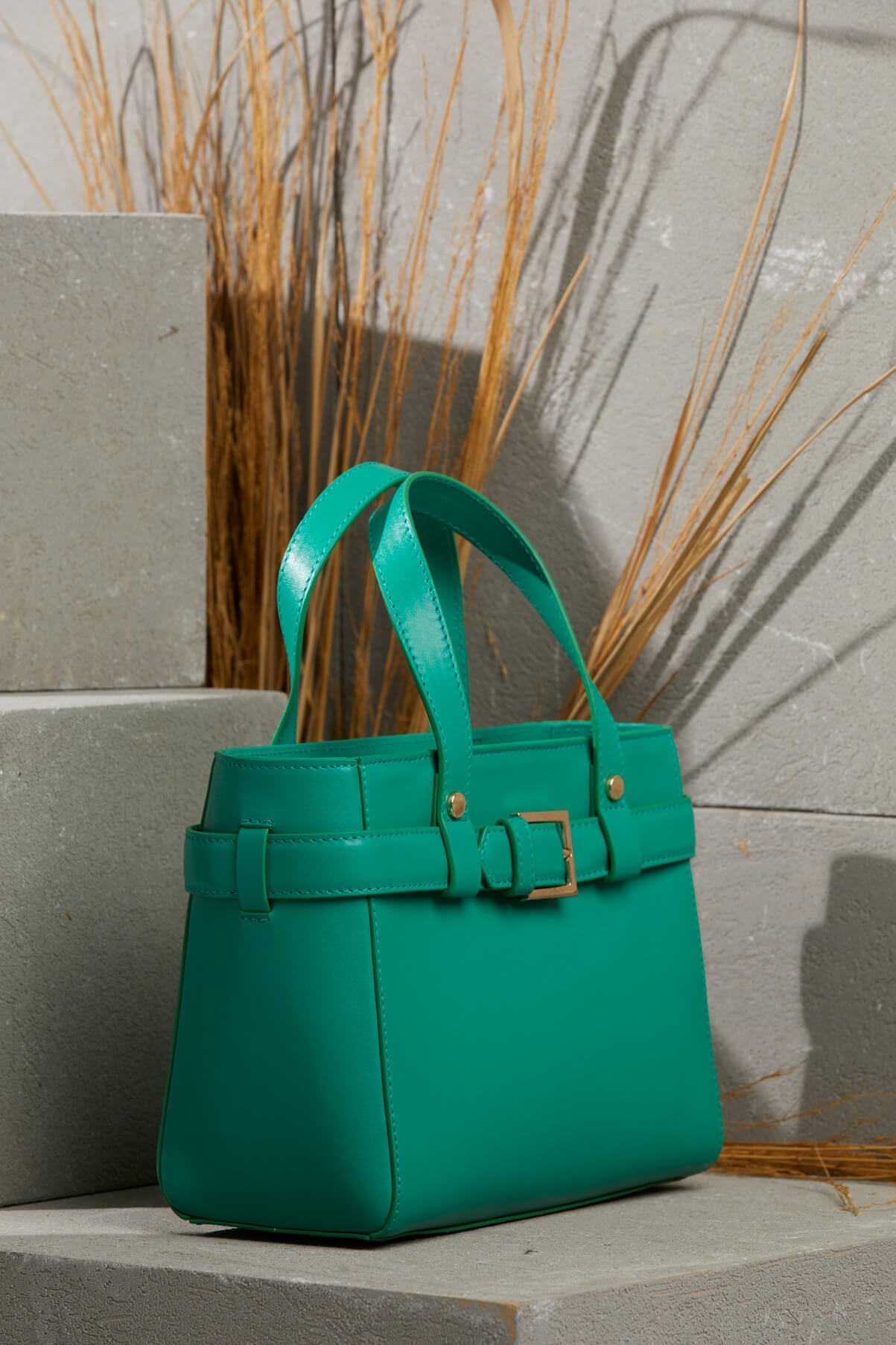 Adjustable Leather Bag with Belt Buckle Detail